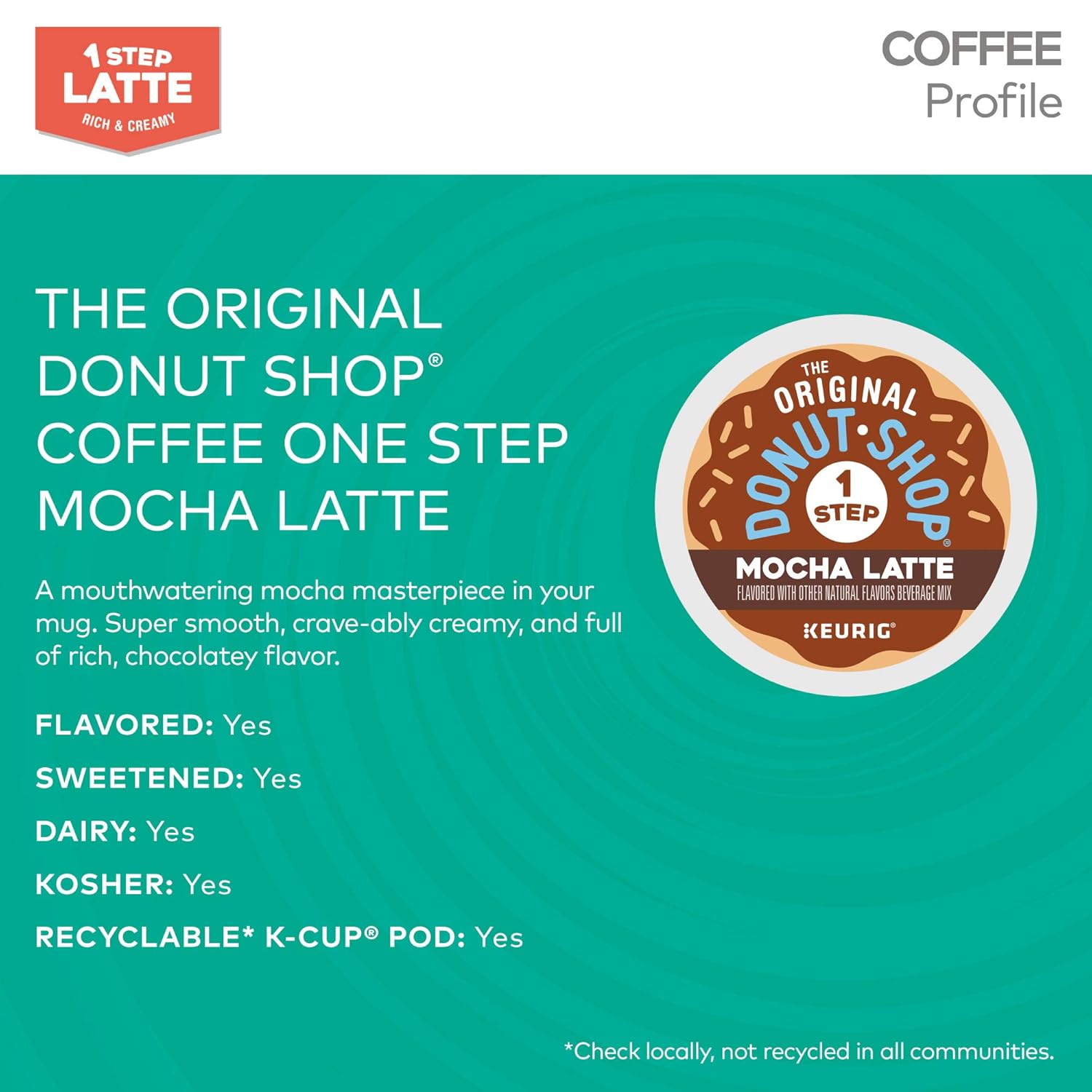 The Original Donut Shop – Cápsulas de Mocha Latte para Single Serve Coffee K-Cup, café saborizado, 60 unidades