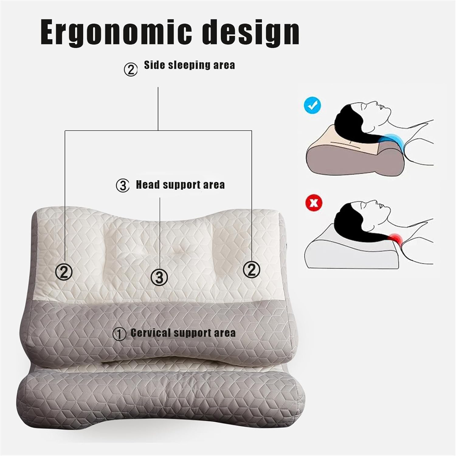 znvwki Almohada ortopédica para dormir profundo, almohada ergonómica de plumón de ganso, almohada de plumón de ganso para mejorar el sueño (2