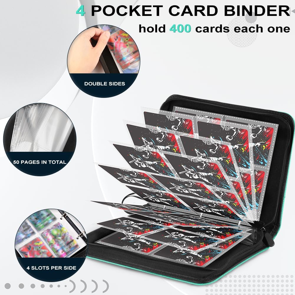 CECOKESO Carpeta de tarjetas de béisbol, carpeta de accesorios para tarjetas coleccionables de 4 bolsillos, carpeta de tarjetas deportivas de 400