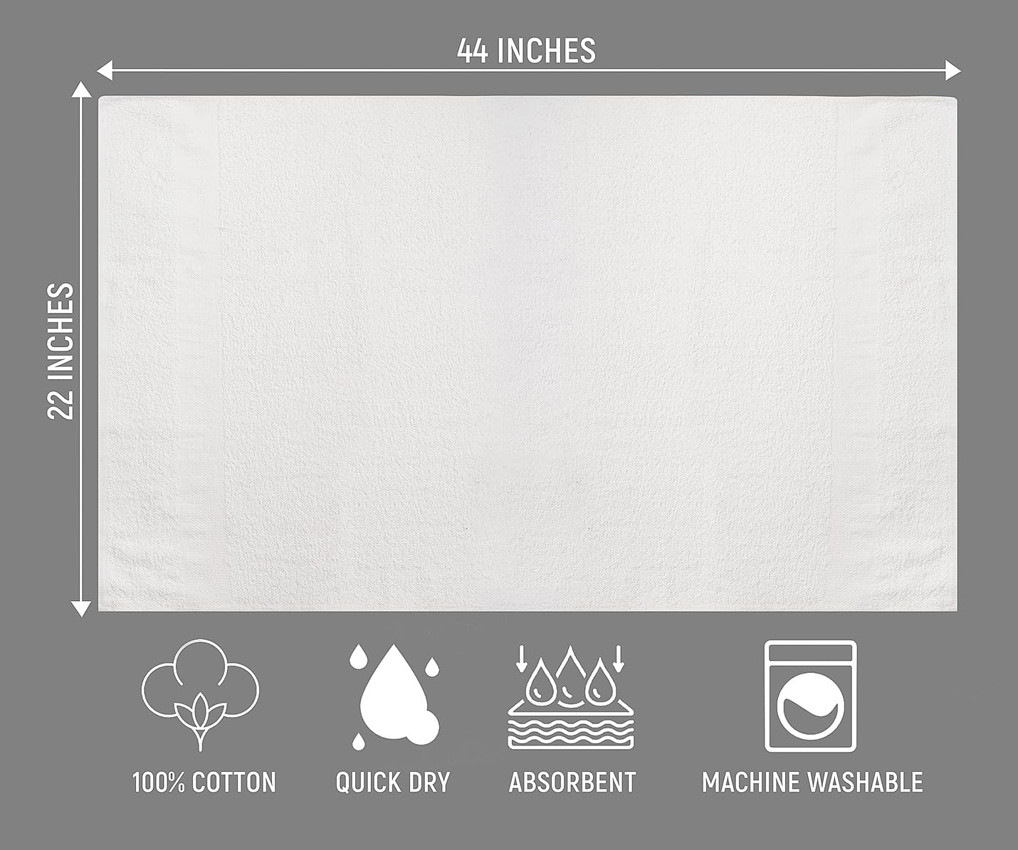 Fluffyn Toallas de baño blancas de 22 x 44 pulgadas, juego de toallas de algodón ultra suaves y ligeras para baño, hotel, gimnasio, spa, estudio