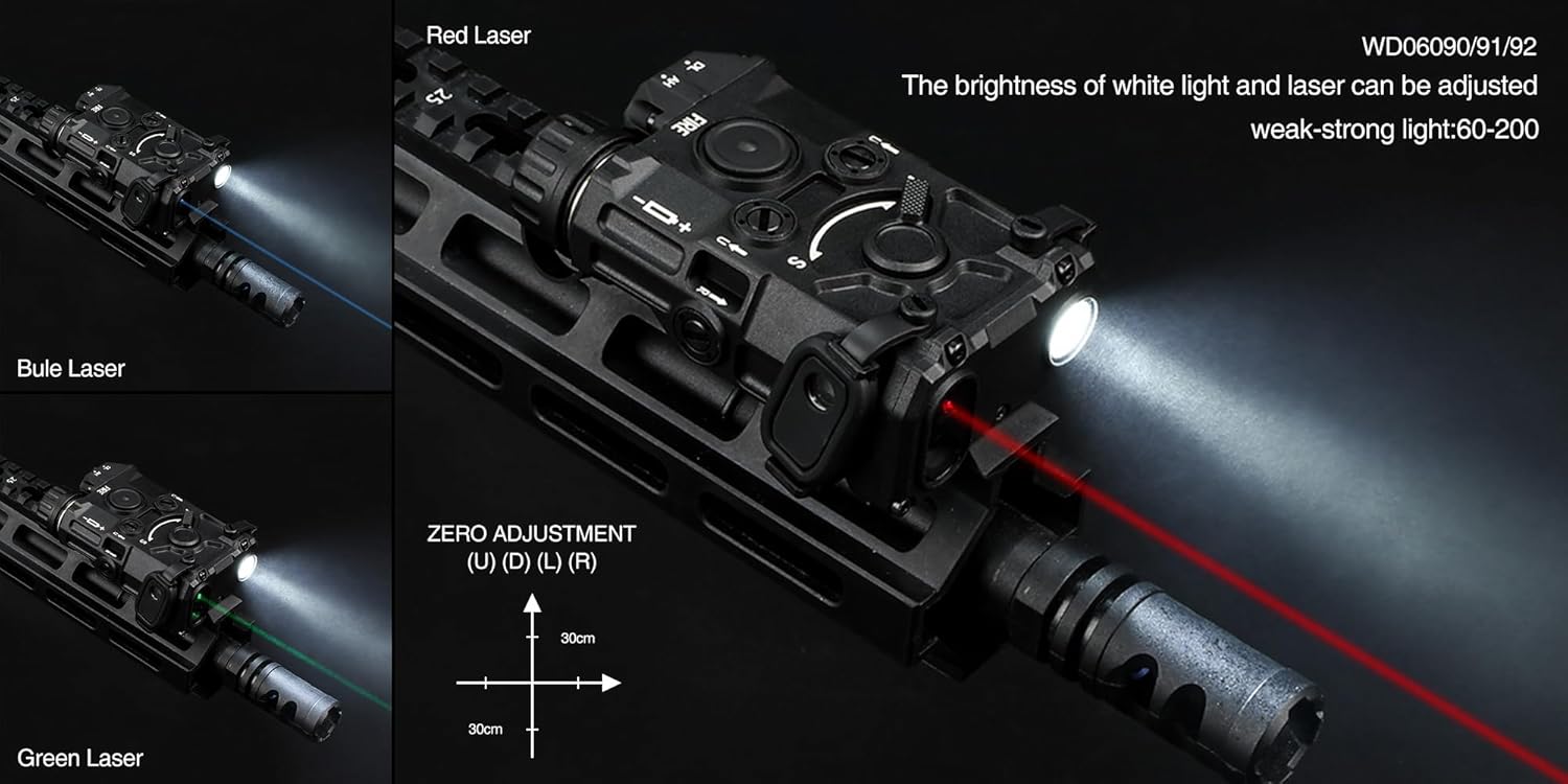 QIRUIMY Nylon Plastic Airsoft OGL Box Tactical Aiming Laser Sight, 7 Modes with Red Laser+White Light+IR Laser, for AEG GBB CQB Picatinny Rail