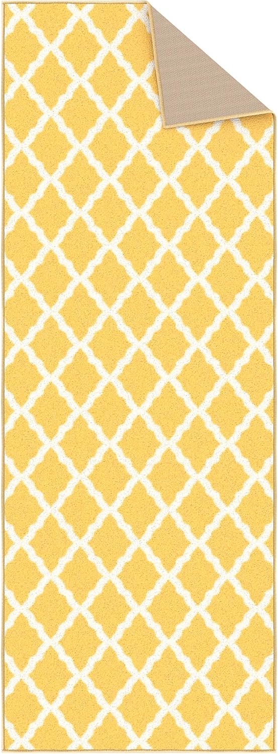 Ottomanson Glamour Collection – Tapete largo con diseño de enrejado marroquí y respaldo de caucho antideslizante para interiores, color amarillo,
