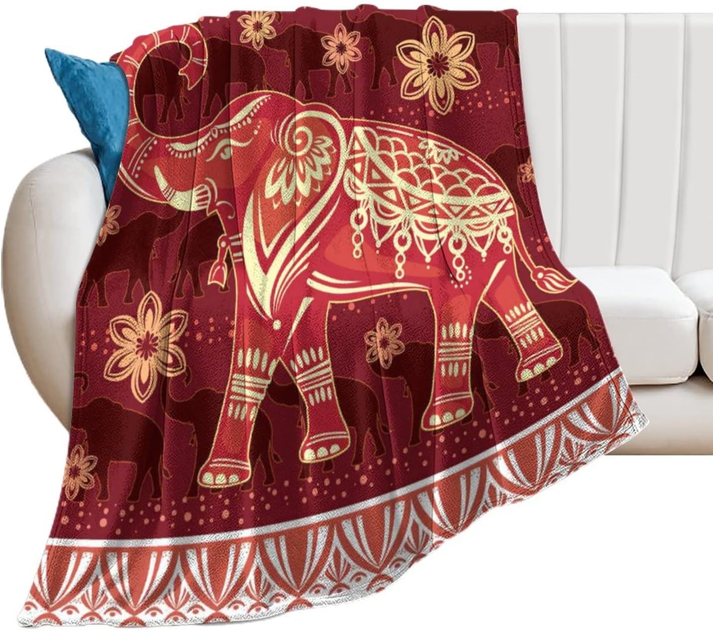Manta de elefante para mujer, decoración de elefante, manta roja para sofá, manta de franela de forro polar súper cálida y suave y ligera, manta de