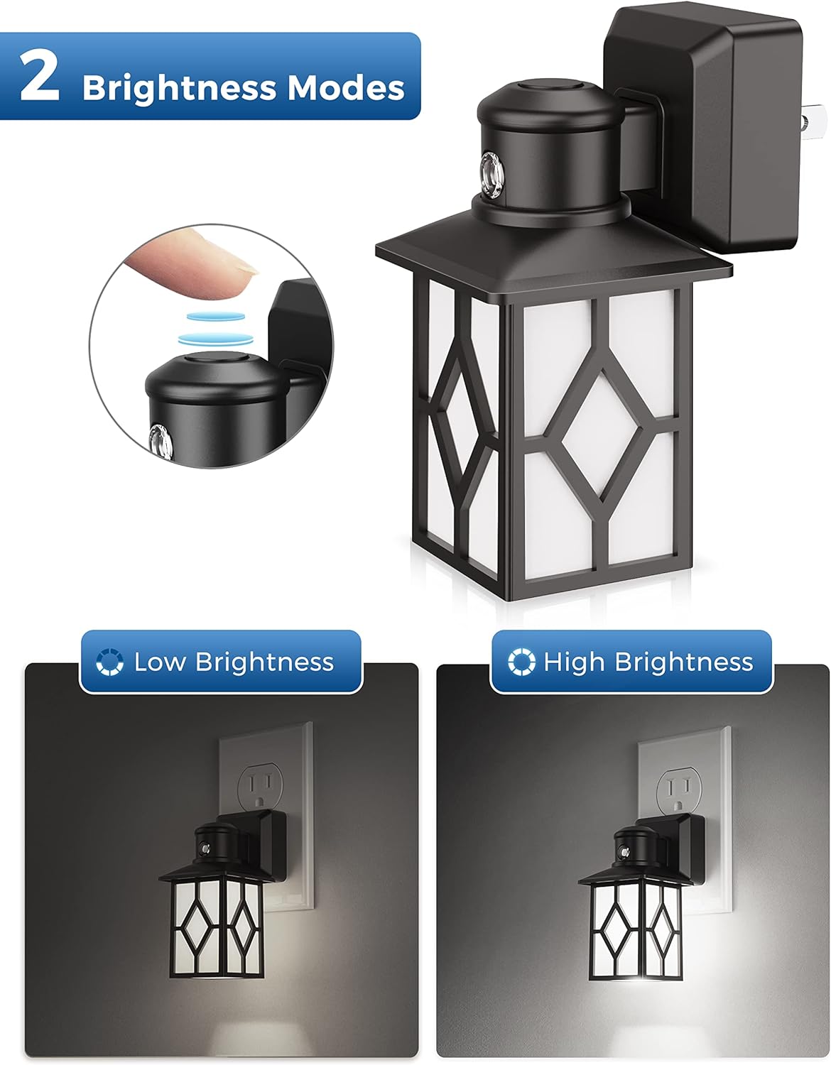 LOHAS – Luz nocturna enchufable, paquete de 2 luces nocturnas decorativas enchufables a la pared, luz del atardecer al amanecer, luz diurna 5000 K,