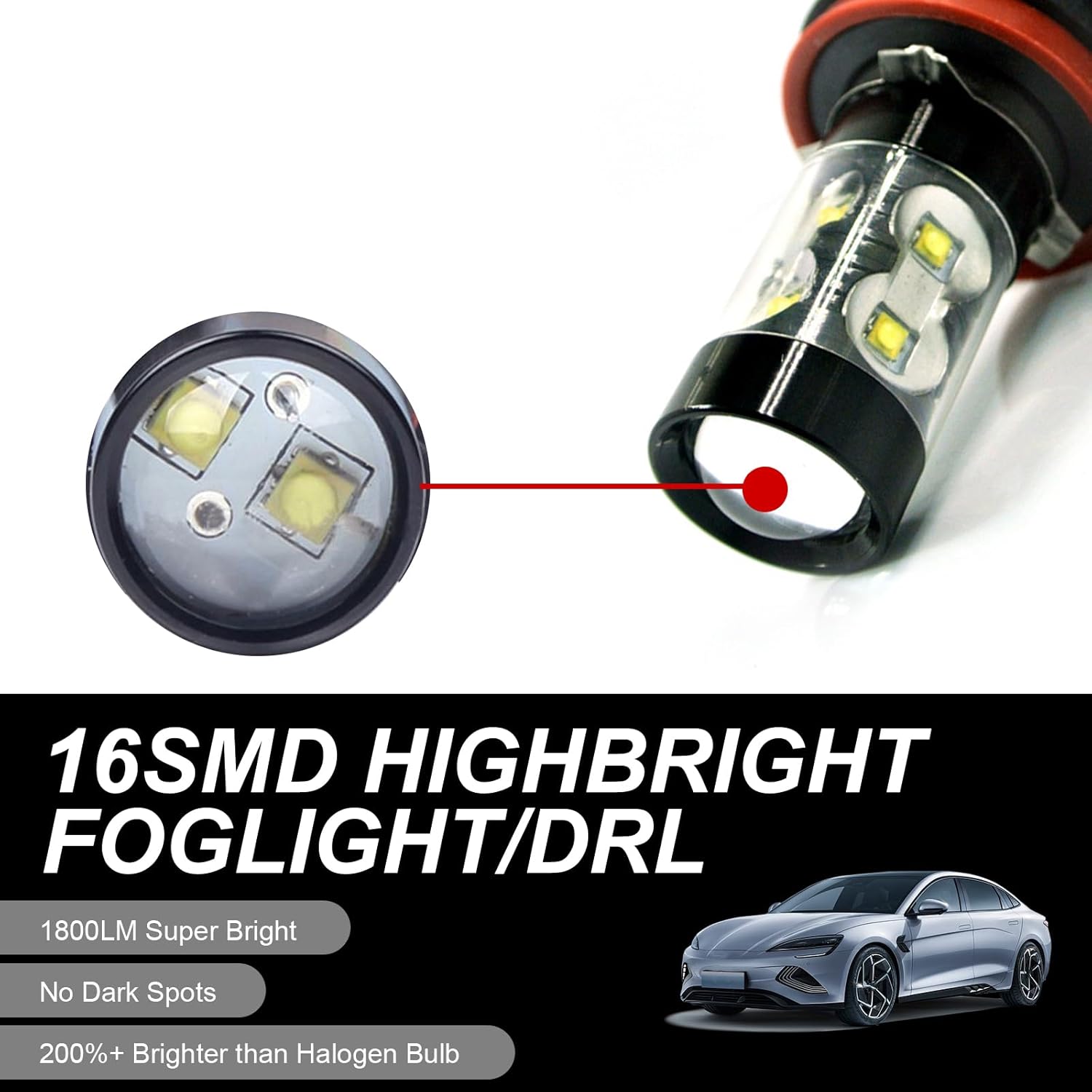 dawfall Pack-2 Car H11 LED High Power Fog Lamp, 10SMD 50W 6000K CREE Chip Super Bright Waterproof Anti-fog Front Lighting Bulb, Alloy Lamp Body