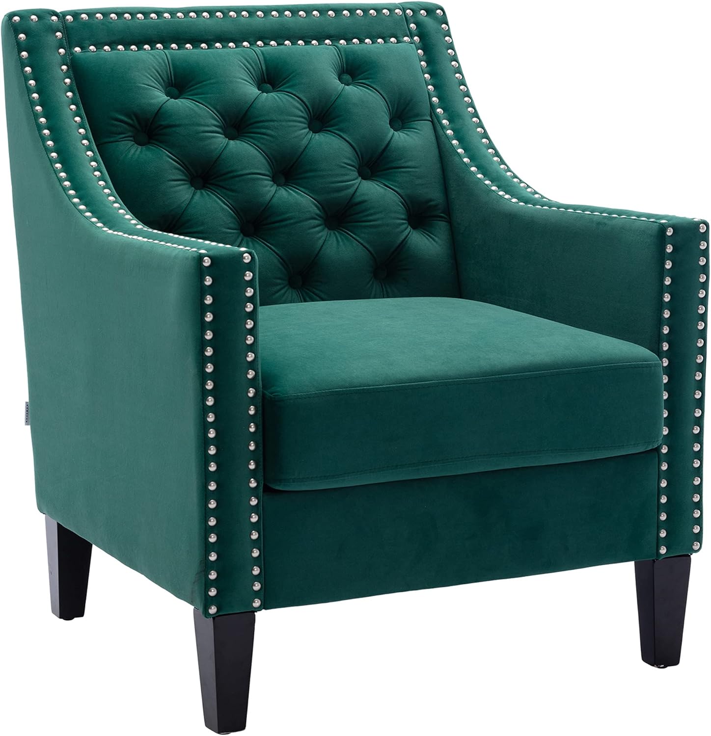 Accent Chairs – Silla decorativa de terciopelo moderna de mediados de siglo con cabezas de clavos, silla de sala de estar con patas de madera