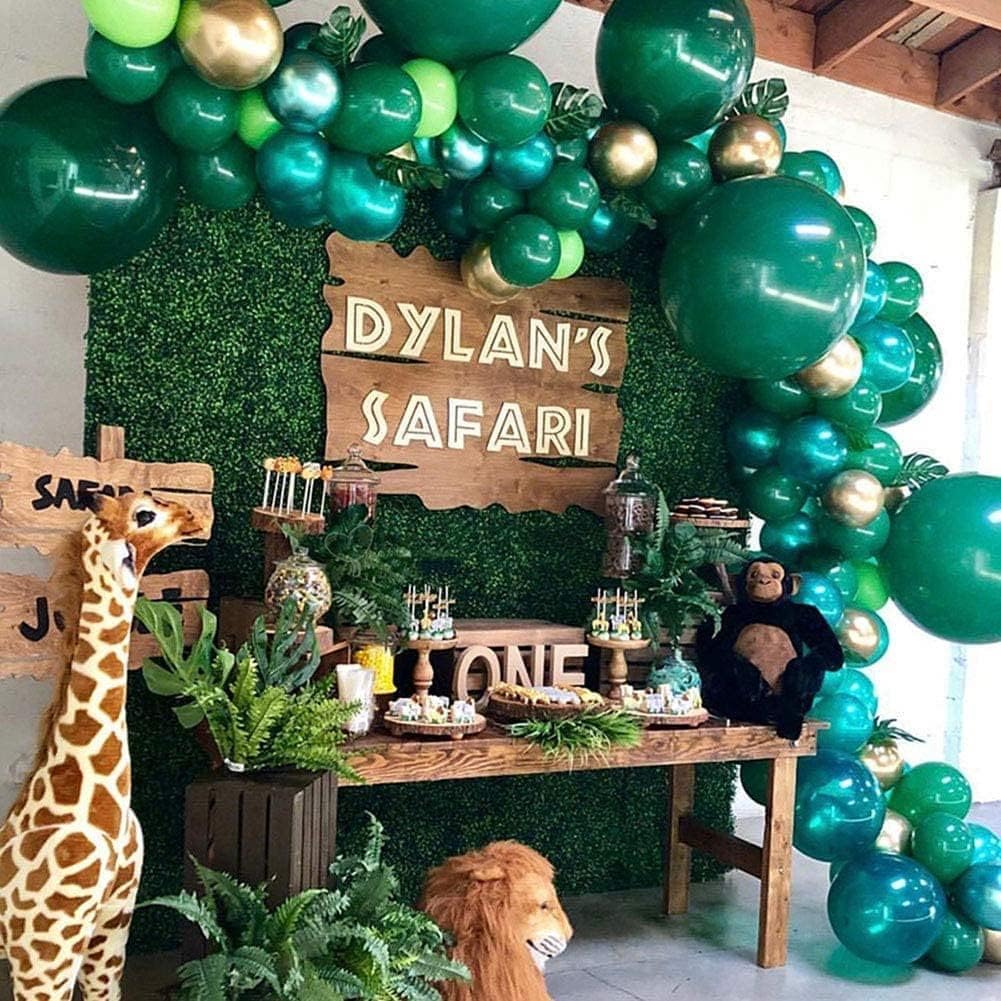 Paquete de 100 globos verdes de 5 pulgadas, globos de color verde oscuro de JOGAMS para decoraciones de fiesta de cumpleaños con temática de safari