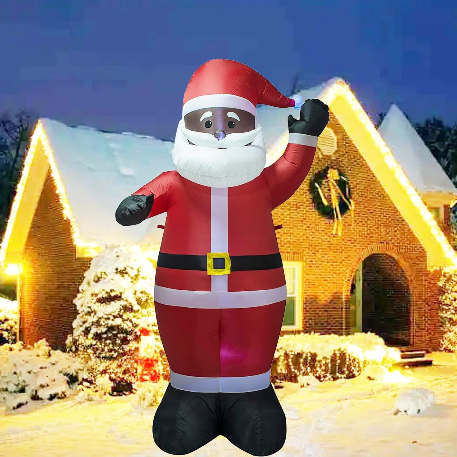 Ycolnaefllr Decoración inflable de Papá Noel negro de 7.5 pies para interiores y exteriores con luces LED, inflables, patio, césped, decoración