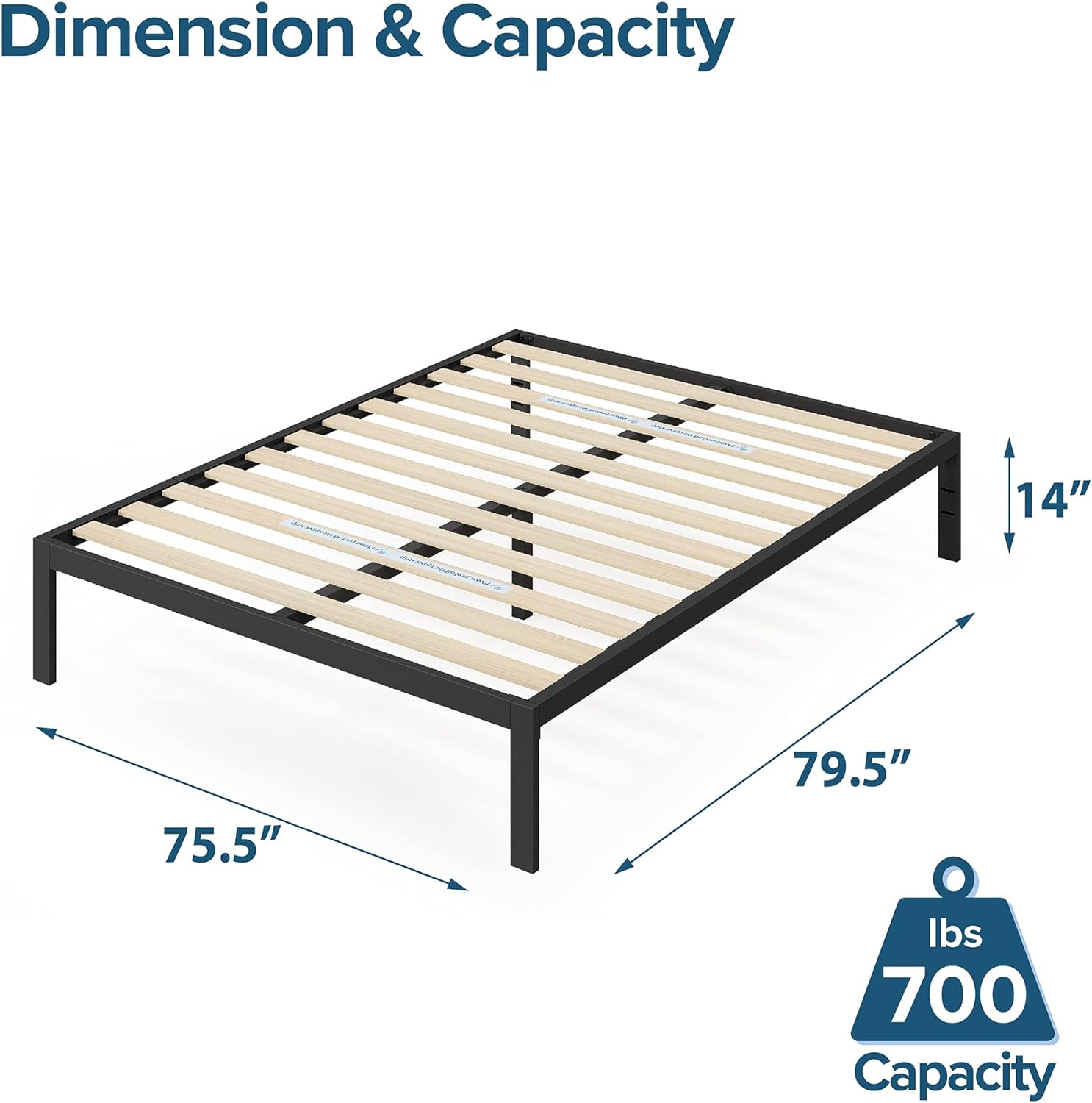 ZINUS Mia – Base de cama de plataforma de metal  Soporte de listones de madera  No necesita somier  Fácil de montar  Color negro, tamaño King