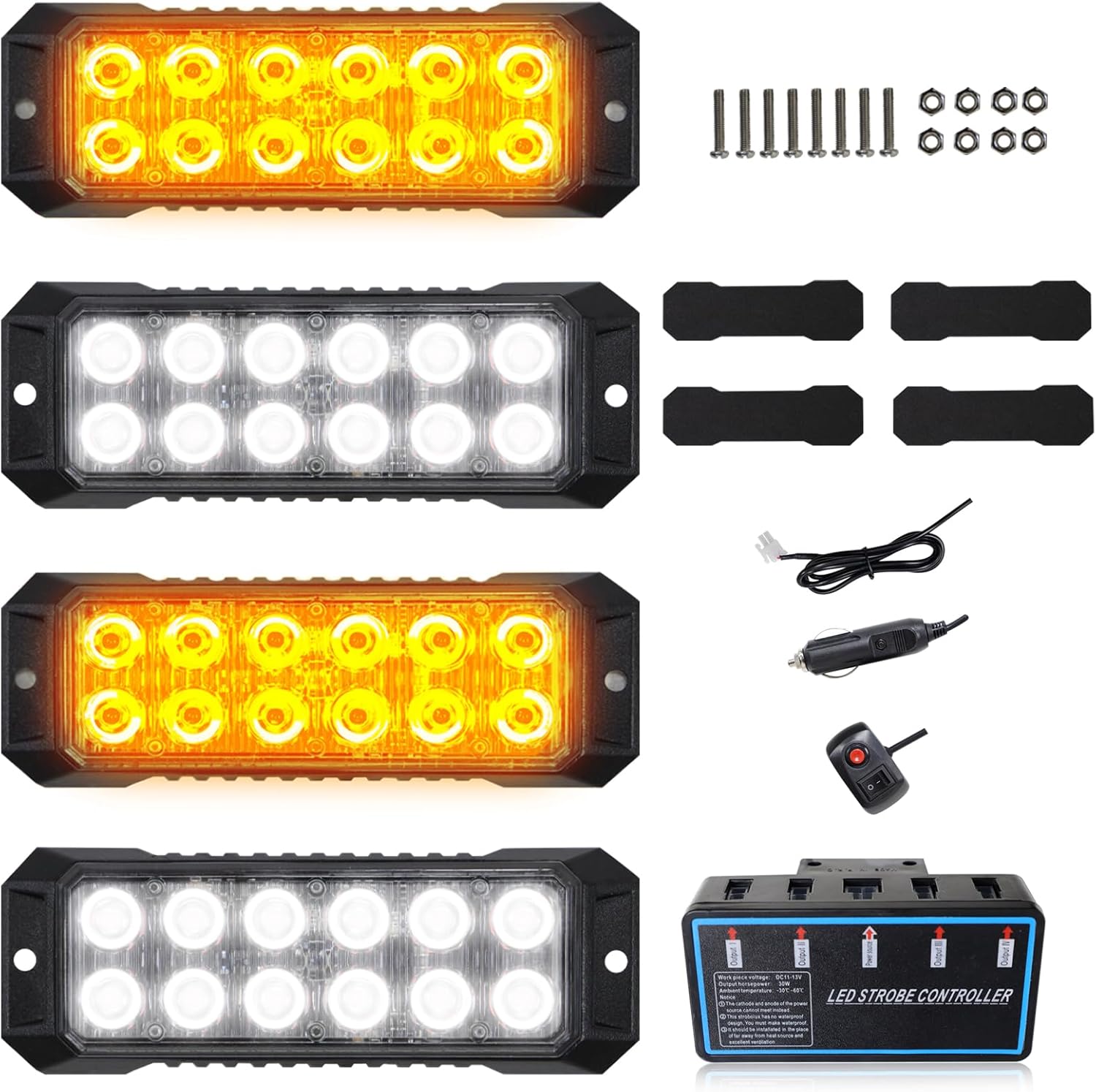 ADAURIS 12 luces LED estroboscópicas para camiones, luces de emergencia para vehículos, luces intermitentes ámbar, para vehículos, 12 V -24 V, súper