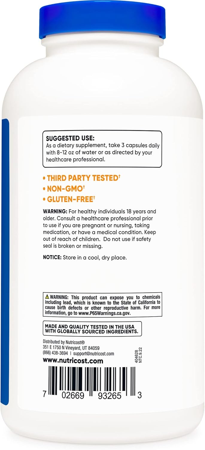 Nutricost Cáscara de psyllium 1500mg, 500 cápsulas (3 botellas)