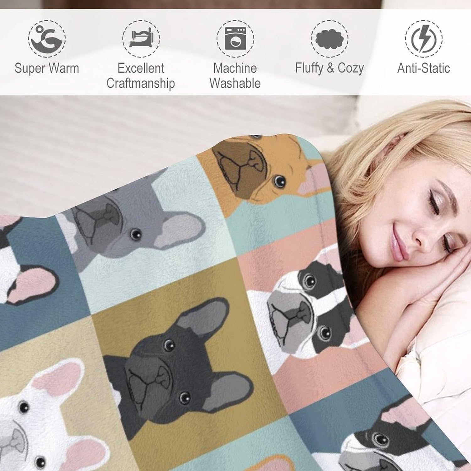 Manta de perro de bulldog francés para niños y niñas, regalos para amantes de los perros de bulldog, manta de forro polar para niños y adultos,