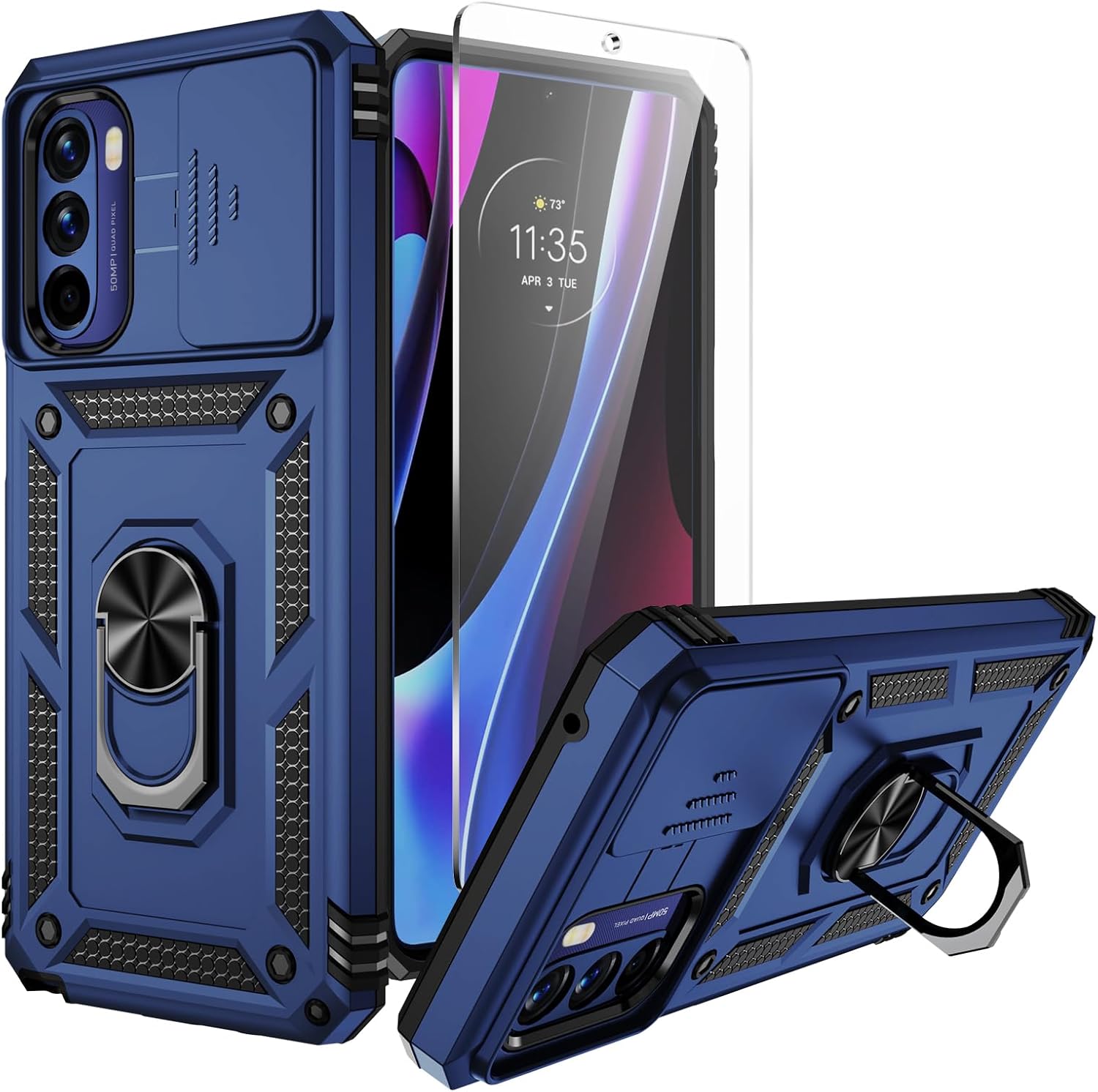 Weycolor for Moto G Stylus 5G 2022 Phone Case,Slide Camera Cover HD Screen ProtectorMilitary Grade Shockproof Ring Holder Kickstand Protective Case