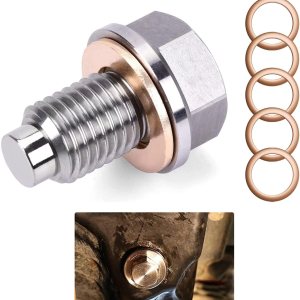 Tapón de drenaje de aceite magnético, tapón de drenaje de aceite de acero inoxidable M12 × 1.25 con 5 arandelas de cobre, artesanía de aluminio con Tapón de drenaje de aceite magnético, tapón de drenaje de aceite de acero inoxidable M12 × 1.25 con 5 arandelas de cobre, artesanía de aluminio con