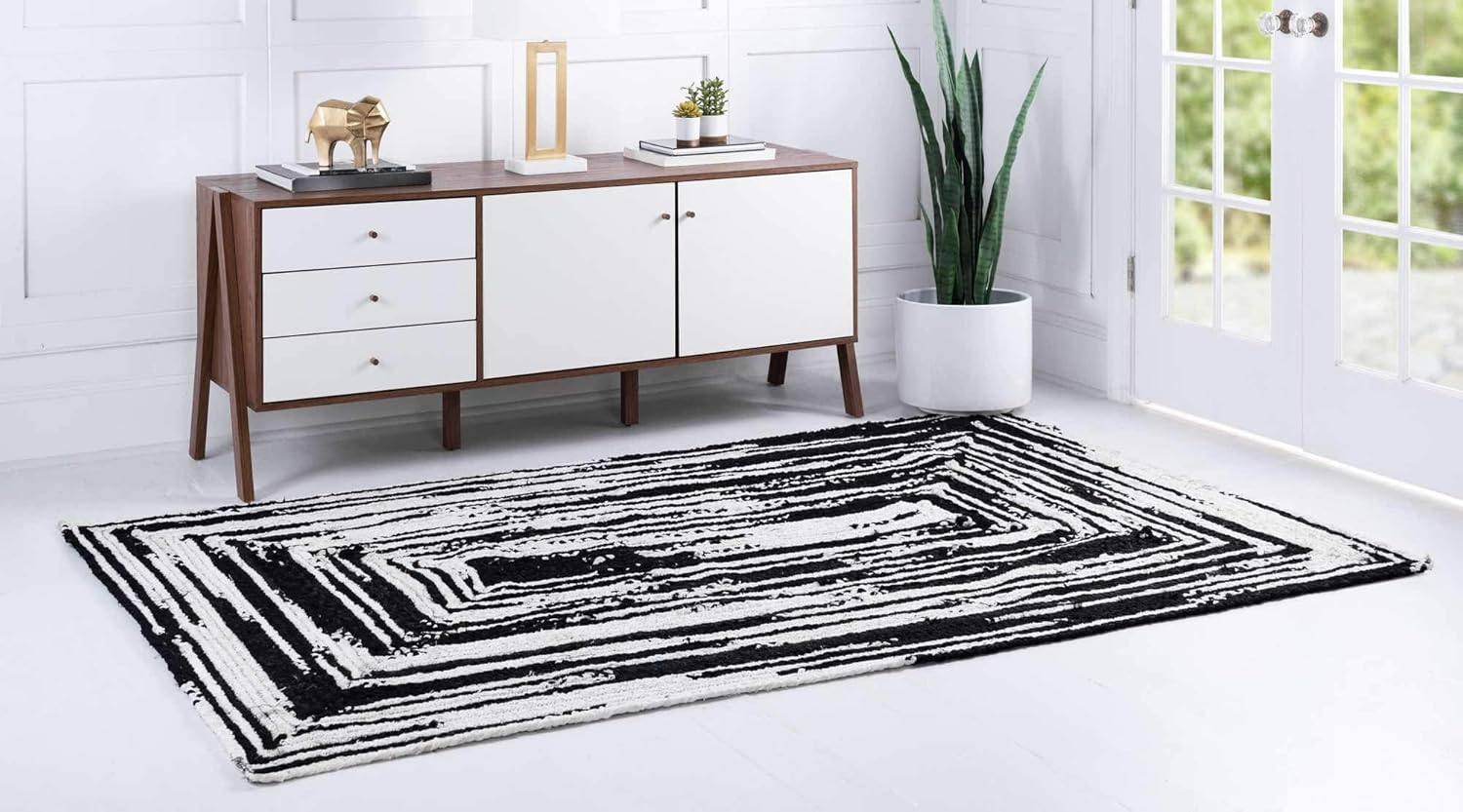 Unique Loom Braided Chindi Collection Casual Modern Black Area Rug (9′ 0 x 12′ 0)
