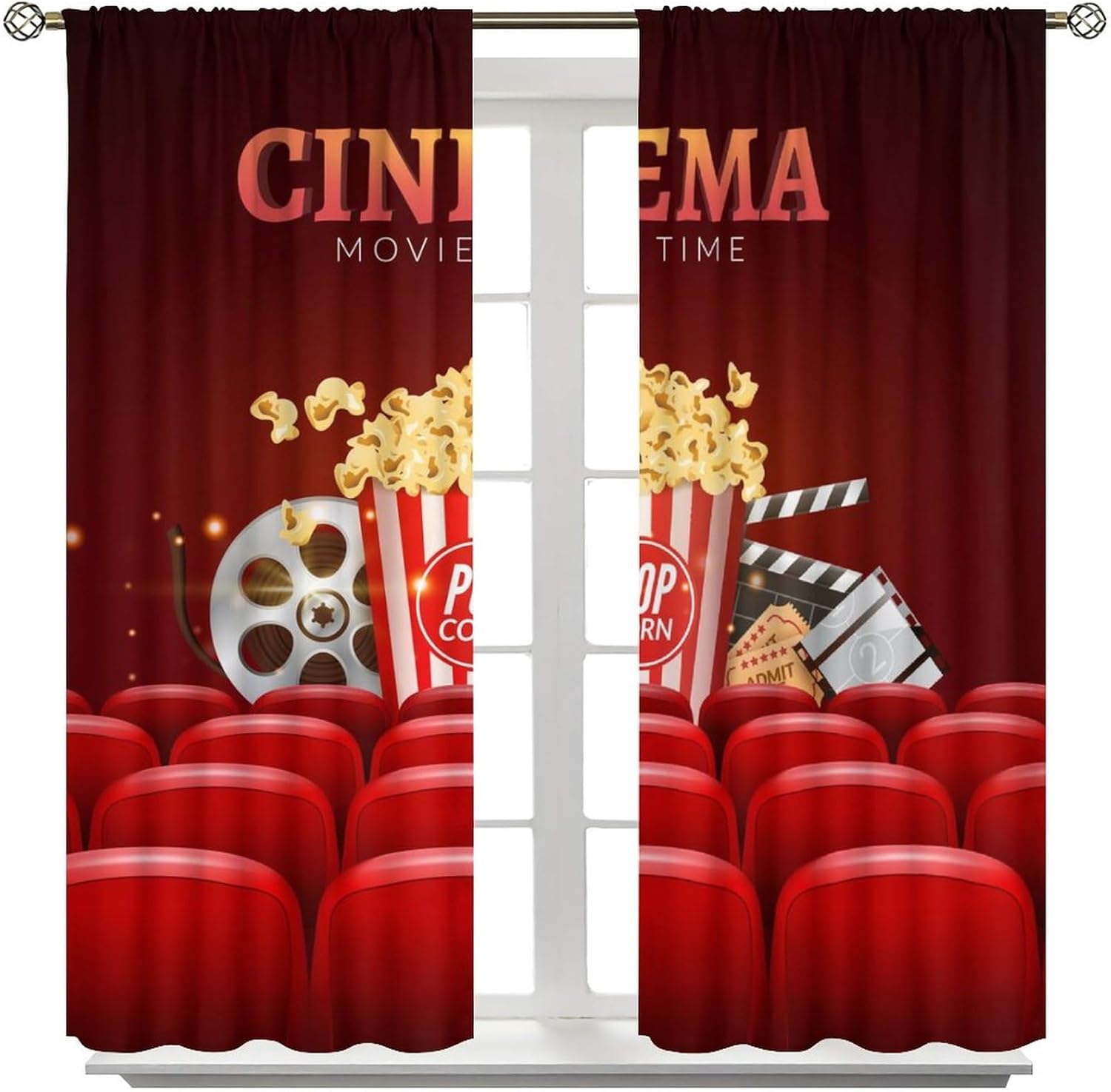 Cortinas opacas con temática de cine, diseño de palomitas de maíz, con estampado de bebidas, cortinas decorativas para dormitorio, sala de estar,
