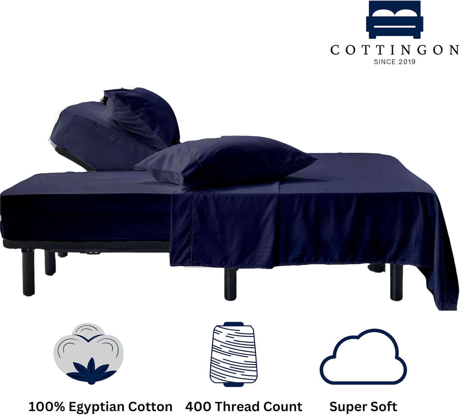 Sábanas Flex Top King para cama numérica de sueño, 100% algodón egipcio, sábanas de 400 hilos para dormir con números de cama (4 piezas) de cabeza