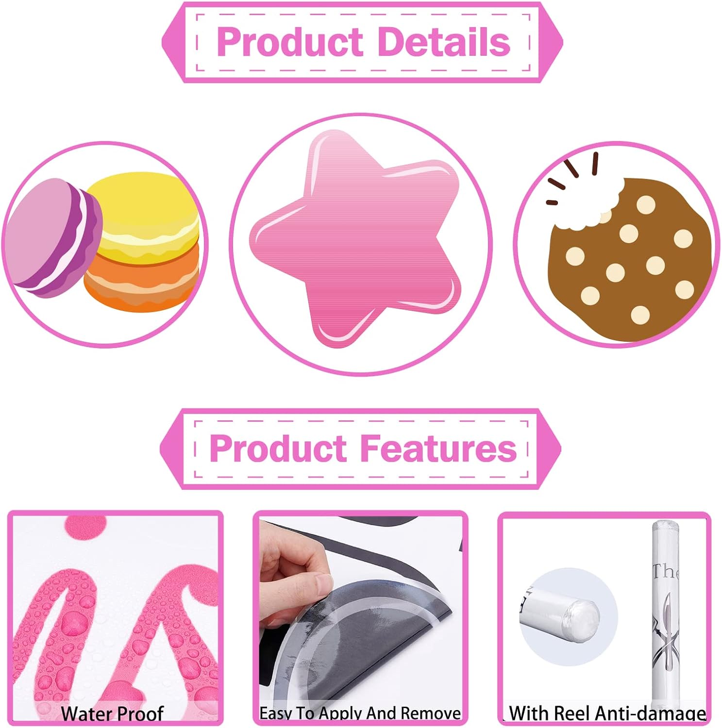 136 calcomanías de pared de donas de helado de colores, calcomanías de vinilo removibles para decoración de postres, panadería, pastelería, cocina,