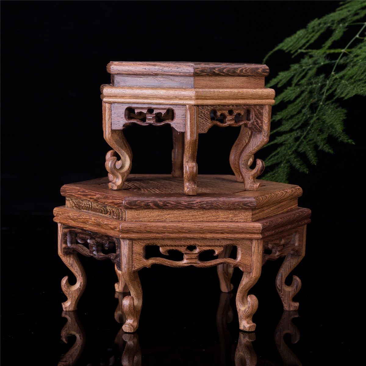 Hermosa mano artesanal hexagonal palisandro oriental Fishbowl jarrón soporte 4.5″