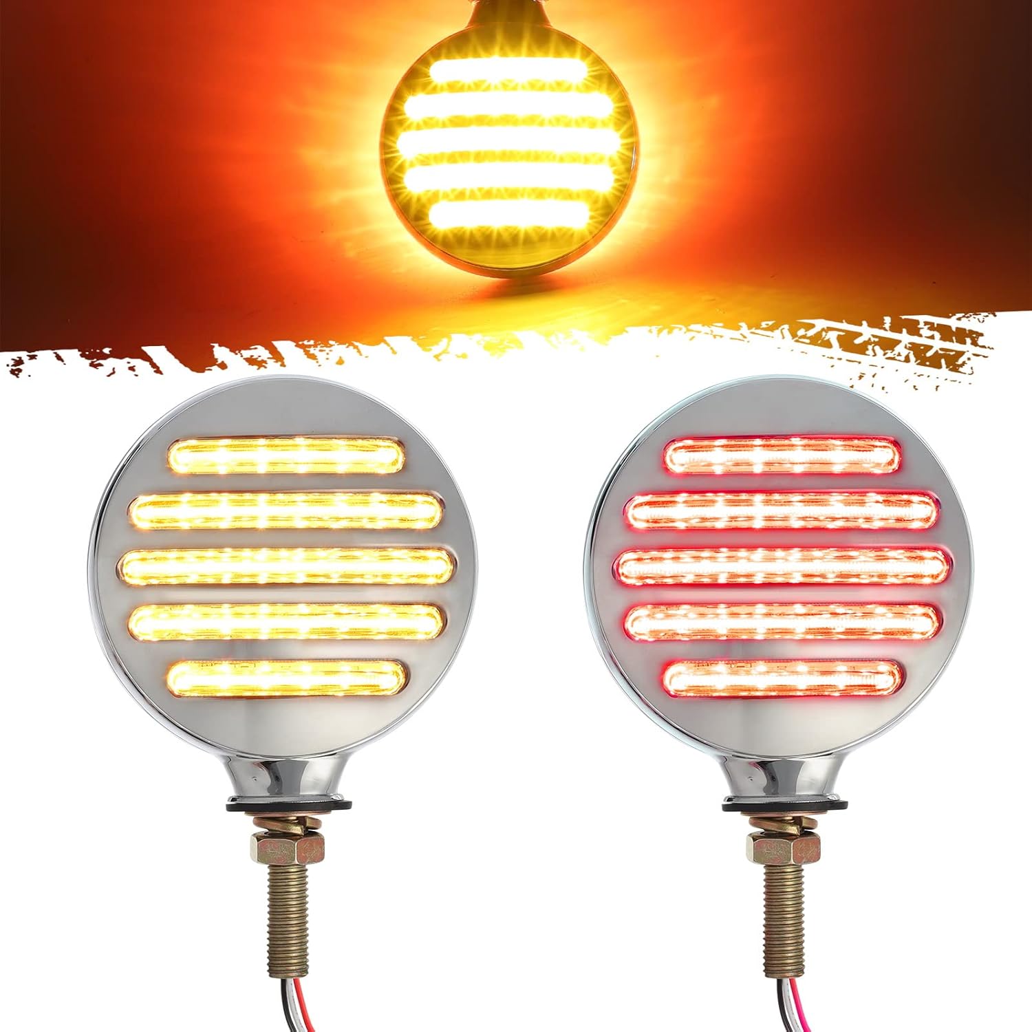 Partsam 2 luces de señal de giro LED de doble cara de línea plana, ámbarrojo, luces de pedestal LED redondas de línea plana, montaje en