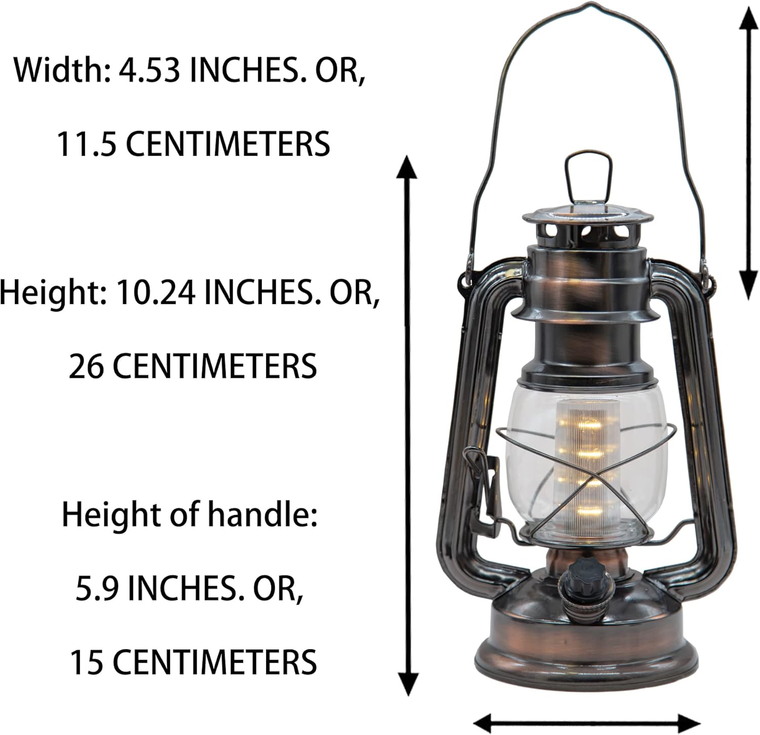 YAKii Linterna LED vintage de metal colgante de huracán, 12 luces LED, interruptor de atenuación, blanco cálido, funciona con pilas, linterna de