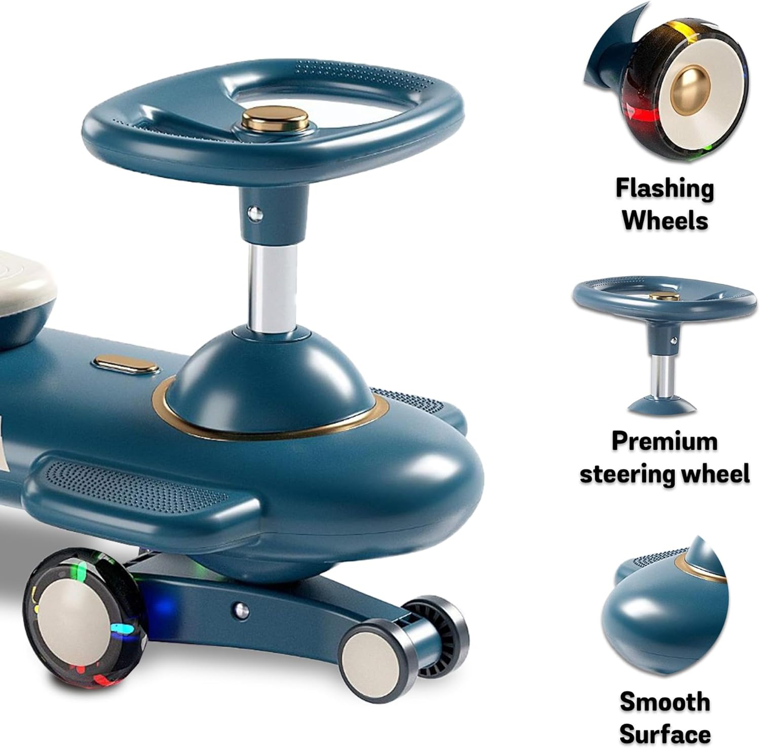 Newtronx N1 Wiggle Car para niños, auto oscilante, juguete de montar con ruedas LED intermitentes, sin baterías, utiliza giro, giro, movimiento de