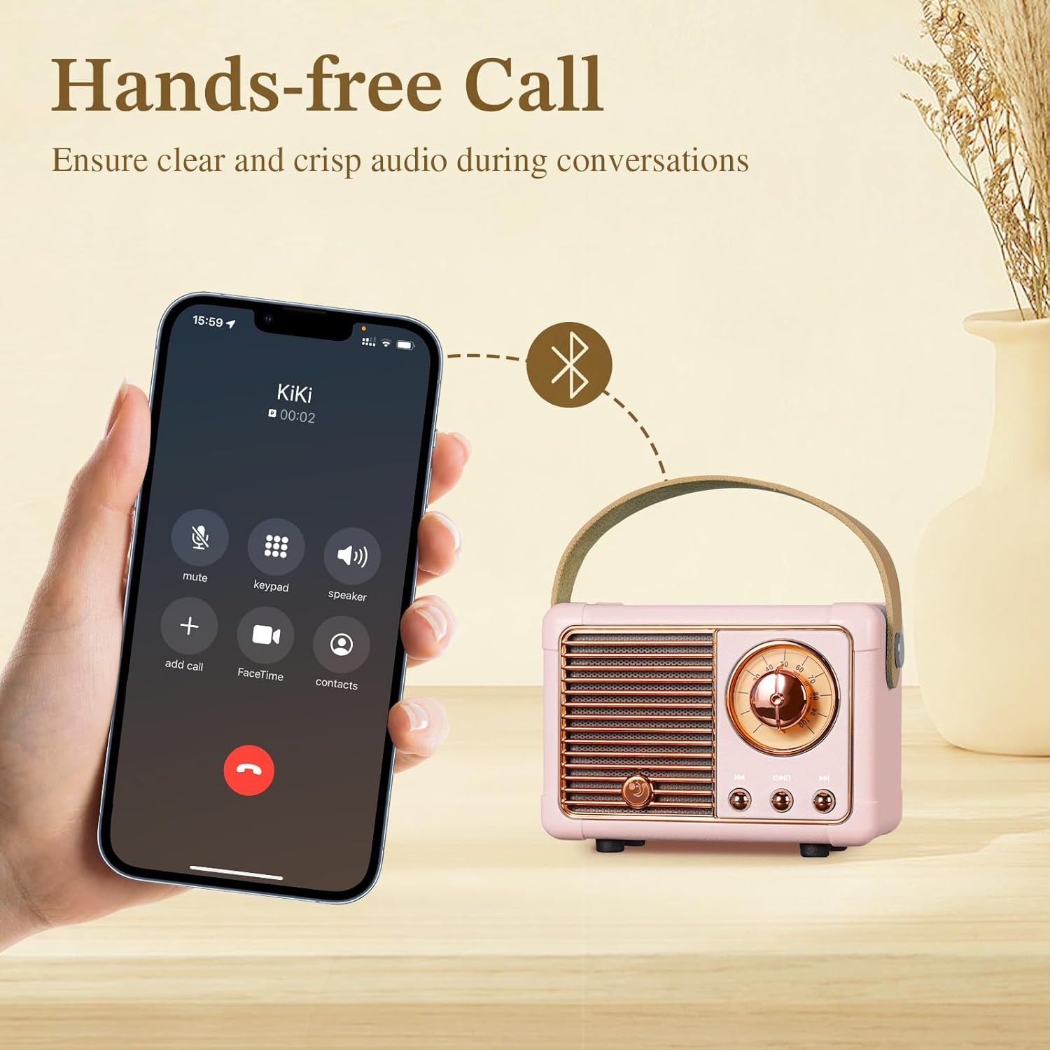 PRUNUS J-999 Altavoz Bluetooth retro portátil, mini altavoz con potente altavoz de 3 W, diafragma de bajos, llamadas manos libres, bolsillo