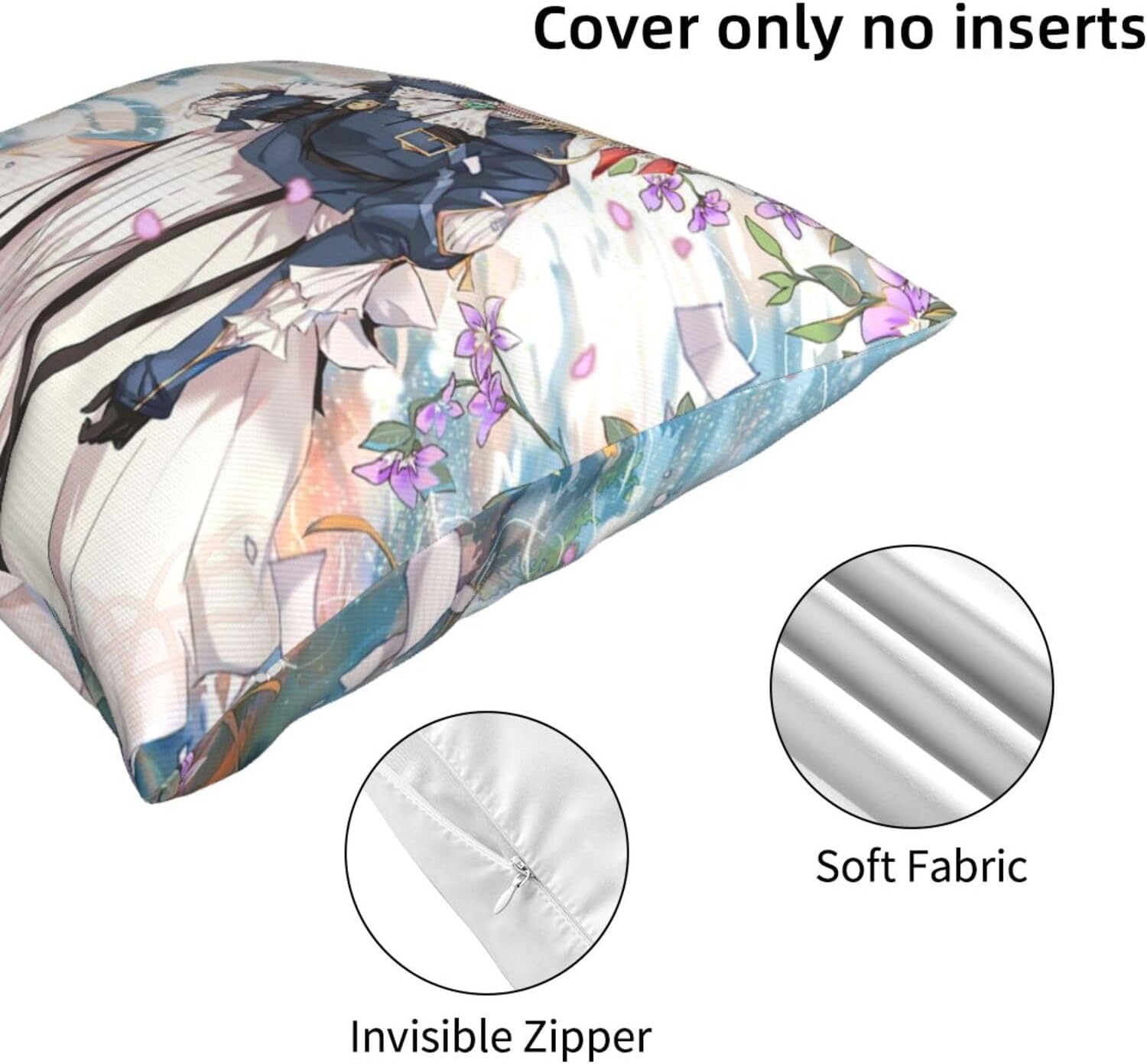 Evergarden – Fundas de almohada violeta con diseño de animación, decoración del hogar, funda de almohada para sofá, asiento de automóvil, ropa de