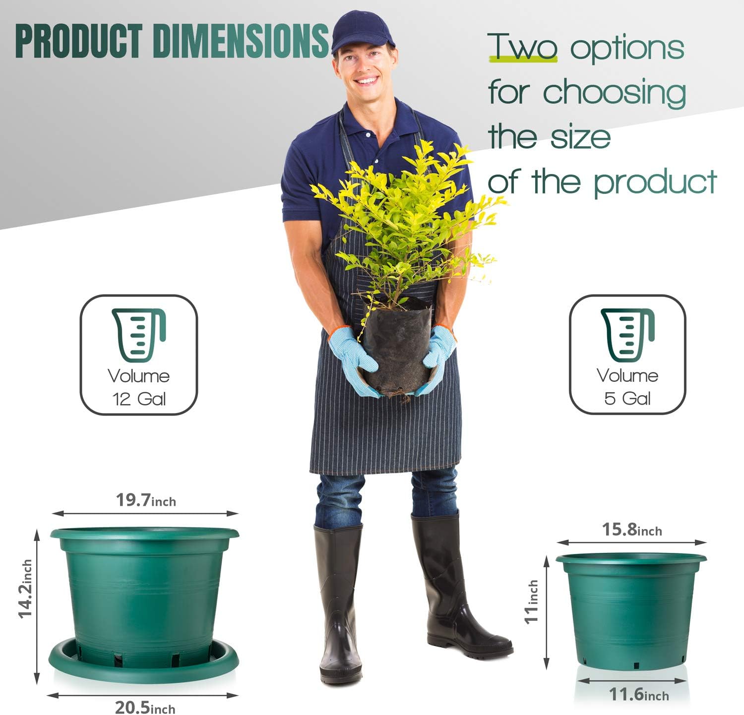 KameL – Macetas de 5 galones para plantas – 5 macetas de vivero de 5 galones – Macetas de plástico grandes altamente duraderas y resistentes –