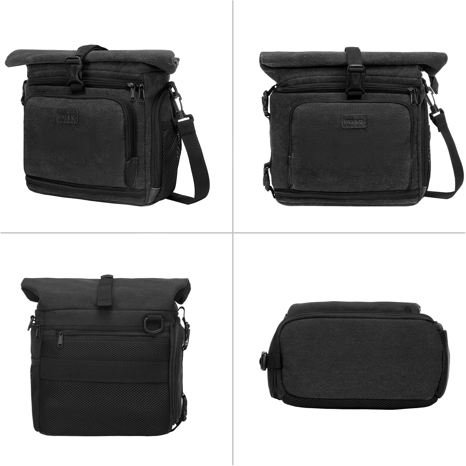 MOSISO Bolsa cruzada para cámara DSLRSLRSLRsin espejo, funda de lona para cámara con compartimento superior enrollable expandible compatible con