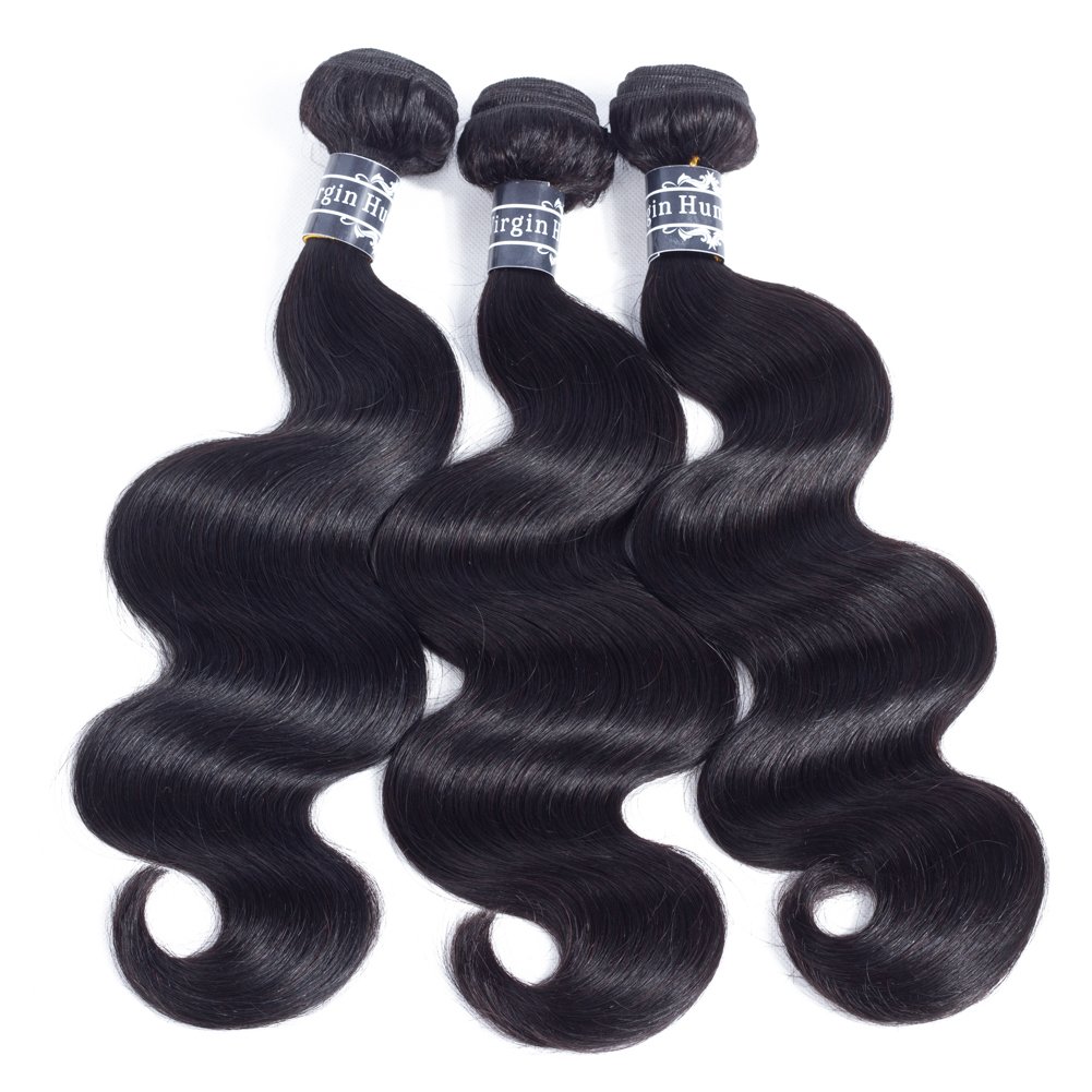 Amella Hair, Cabello humano brasileño virgen 100% sin procesar. 3 extensiones de Cabello brasileño ondulado (16 18 20, 10.05 onzas) Extensiones de