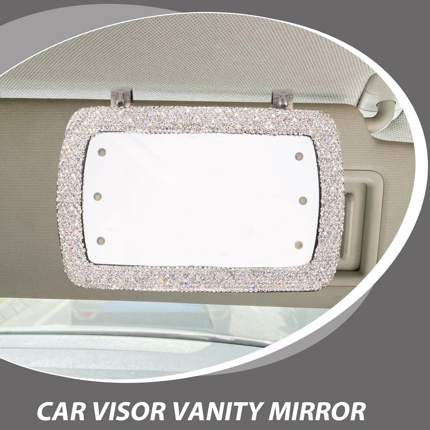 FAVOMOTO Espejo de visera solar para automóvil, espejo de tocador, clip en la vista trasera, sombra de sol, espejo de maquillaje cosmético de viaje,