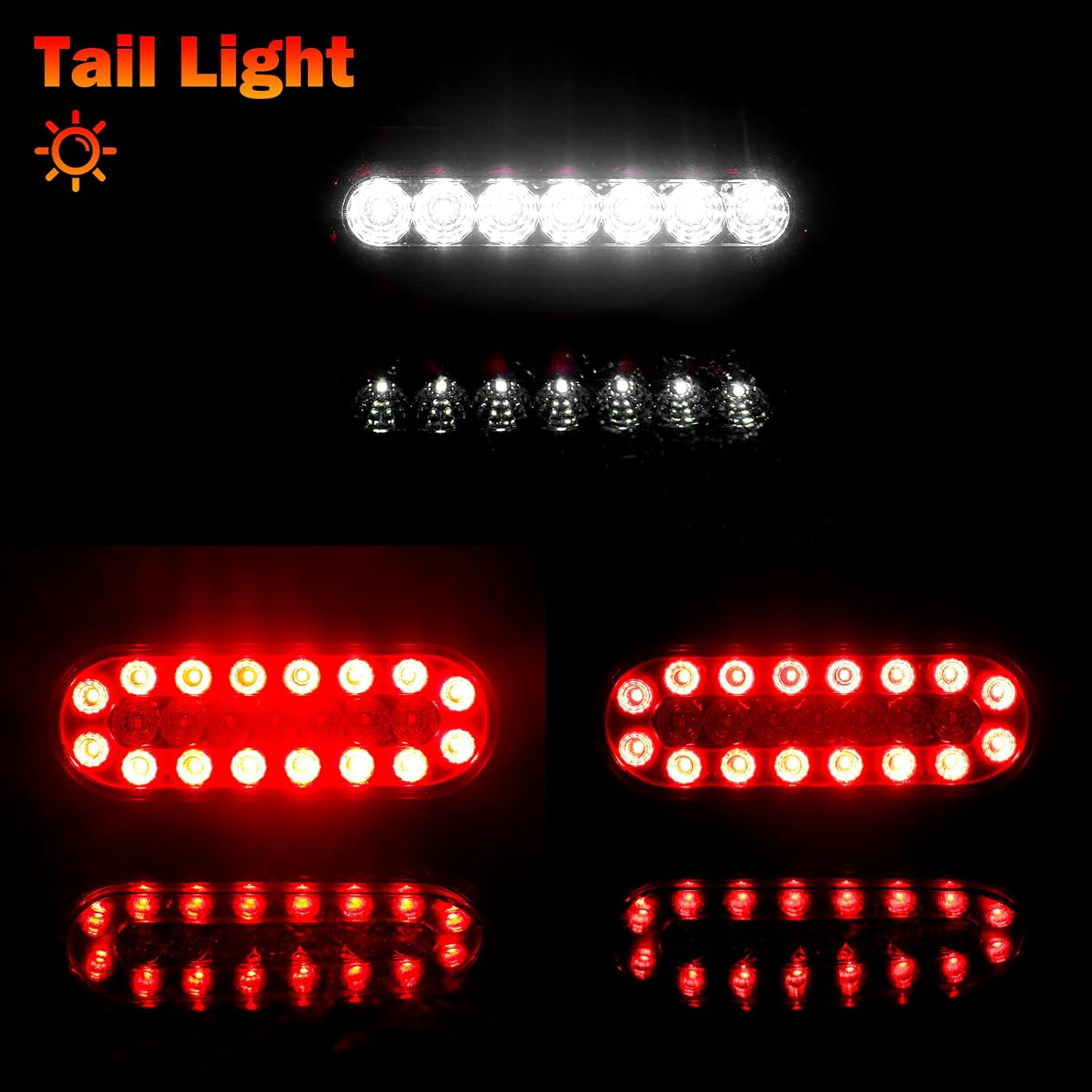 2 luces traseras LED ovaladas rojas de 6 pulgadas, luces de remolque IP67, impermeables, luces de freno para camión, RV, barco, autobús, remolque,