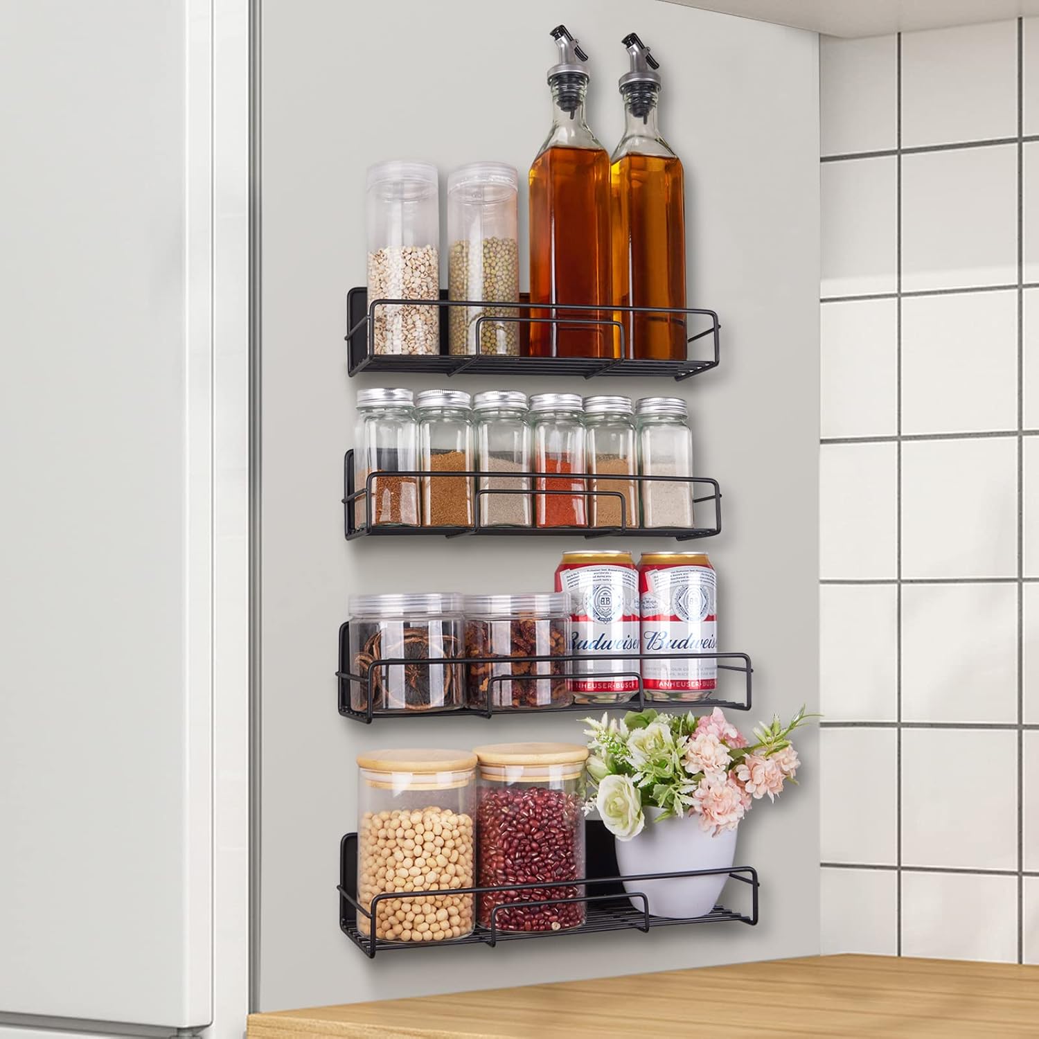 RedCall Paquete de 5 estantes magnéticos para refrigerador, estante magnético para especias para horno microondas, soporte para tarros de especias,