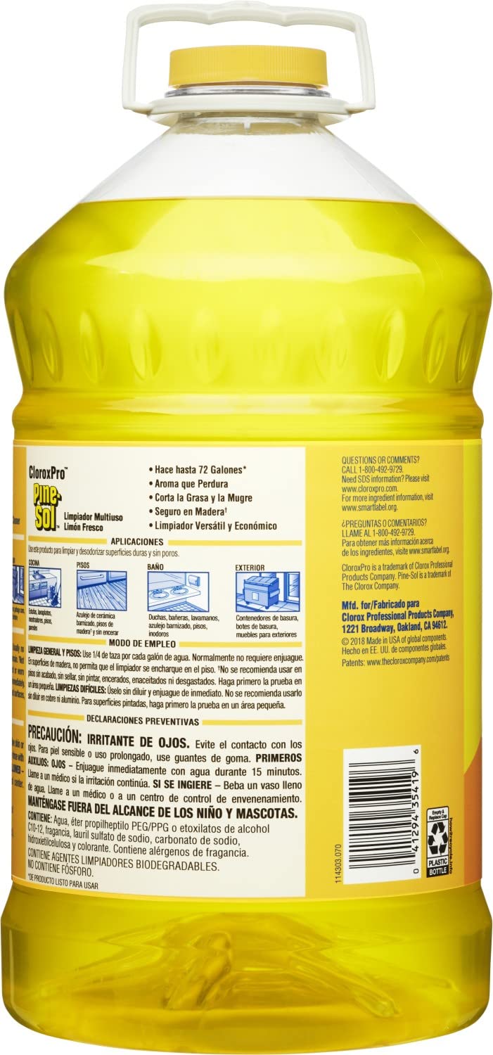 Clorox Pro Pine-Sol Limpiador multiusos, limón fresco, 144 onzas (el paquete puede variar)