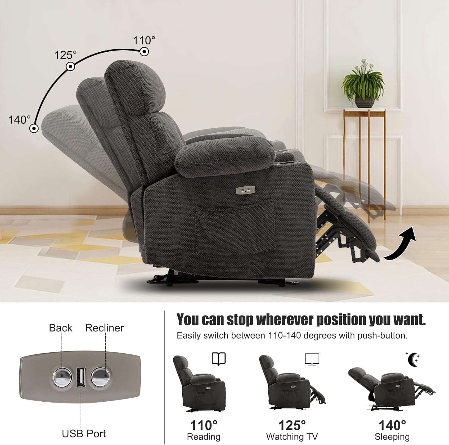 Consofa Juego de sofá reclinable para sala de estar, juego de sofá reclinable de 2 piezas, sofá reclinable eléctrico y reclinable, sofá reclinable,