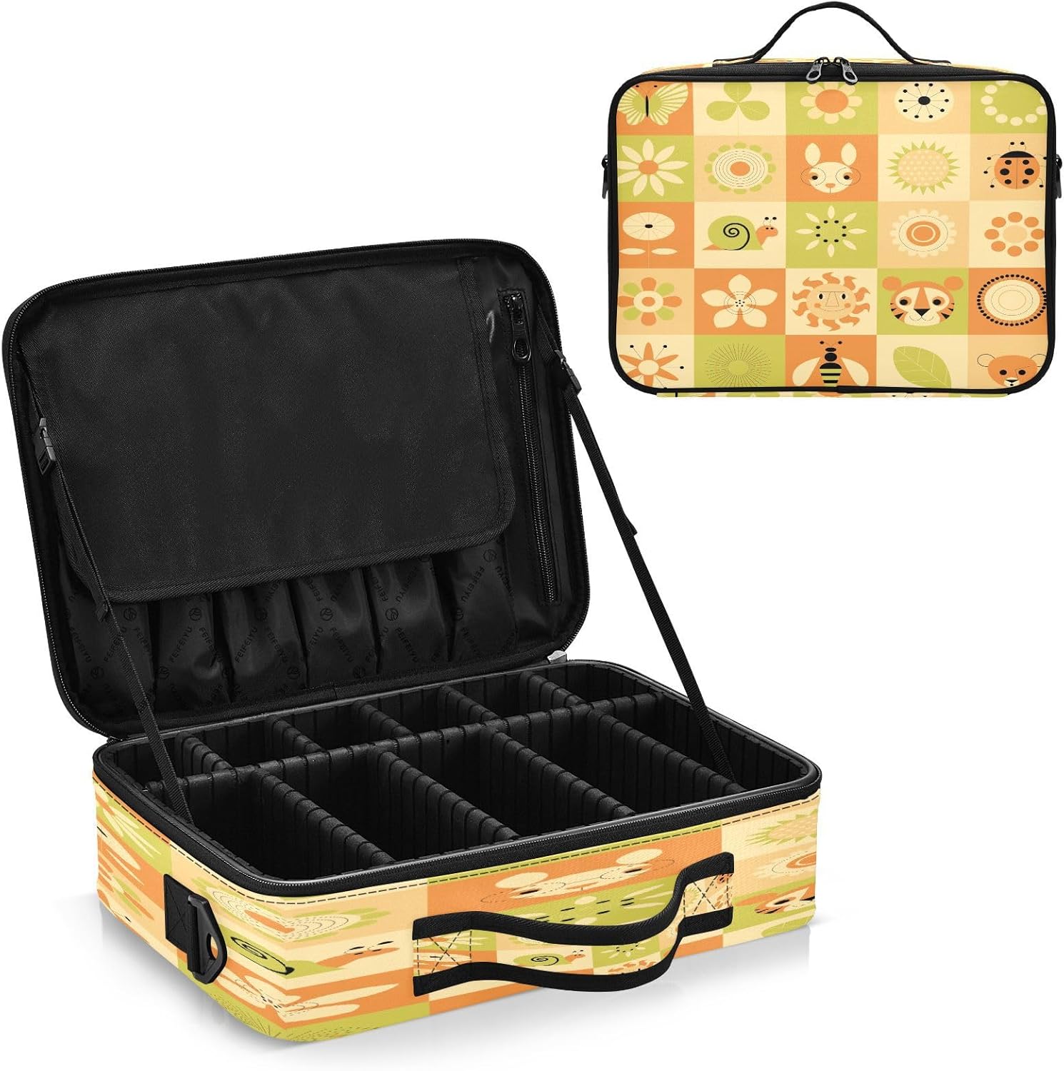 Animals and Floral Plaid Yellow cosmetic bag travel bag toiletry travel bags for toiletries portable makeup bag cosmetiquera de viaje para mujer for