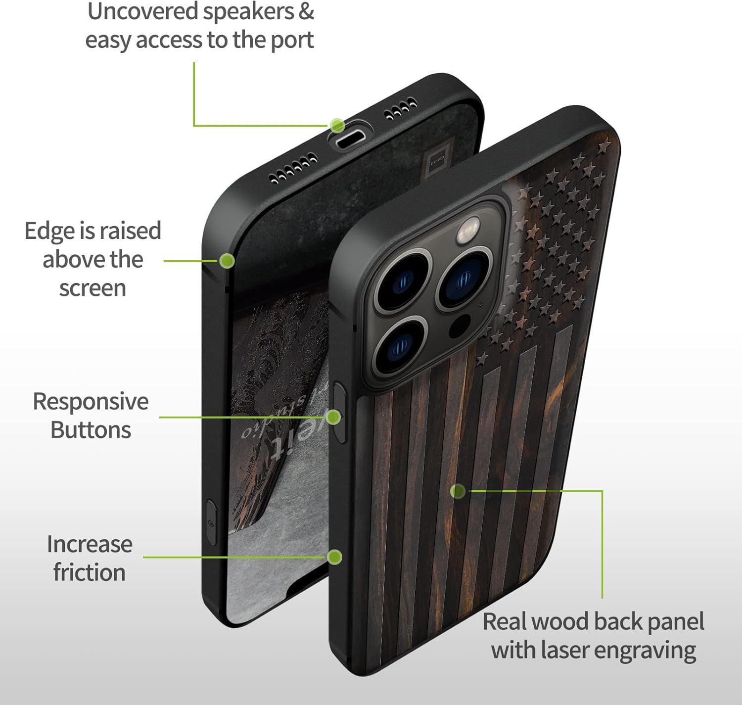 Carveit Funda magnética de madera para iPhone 13 Pro madera real dura y TPU suave a prueba de golpes, funda protectora híbrida única y elegante de