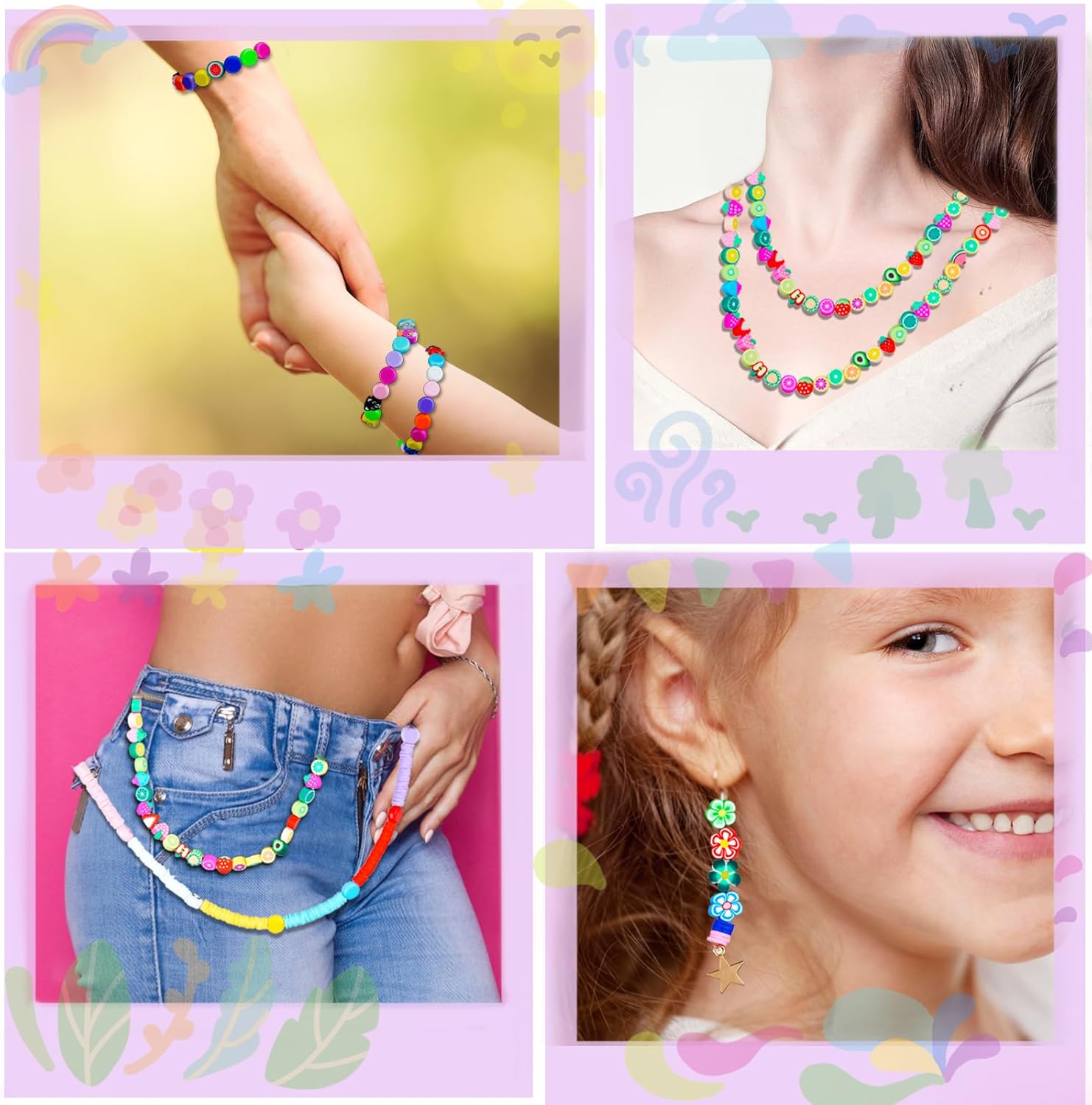 400 cuentas acrílicas de cara feliz para niñas, mezcla colorida de frutas y animales, forma de flor, cuentas de arcilla polimérica, caras felices,