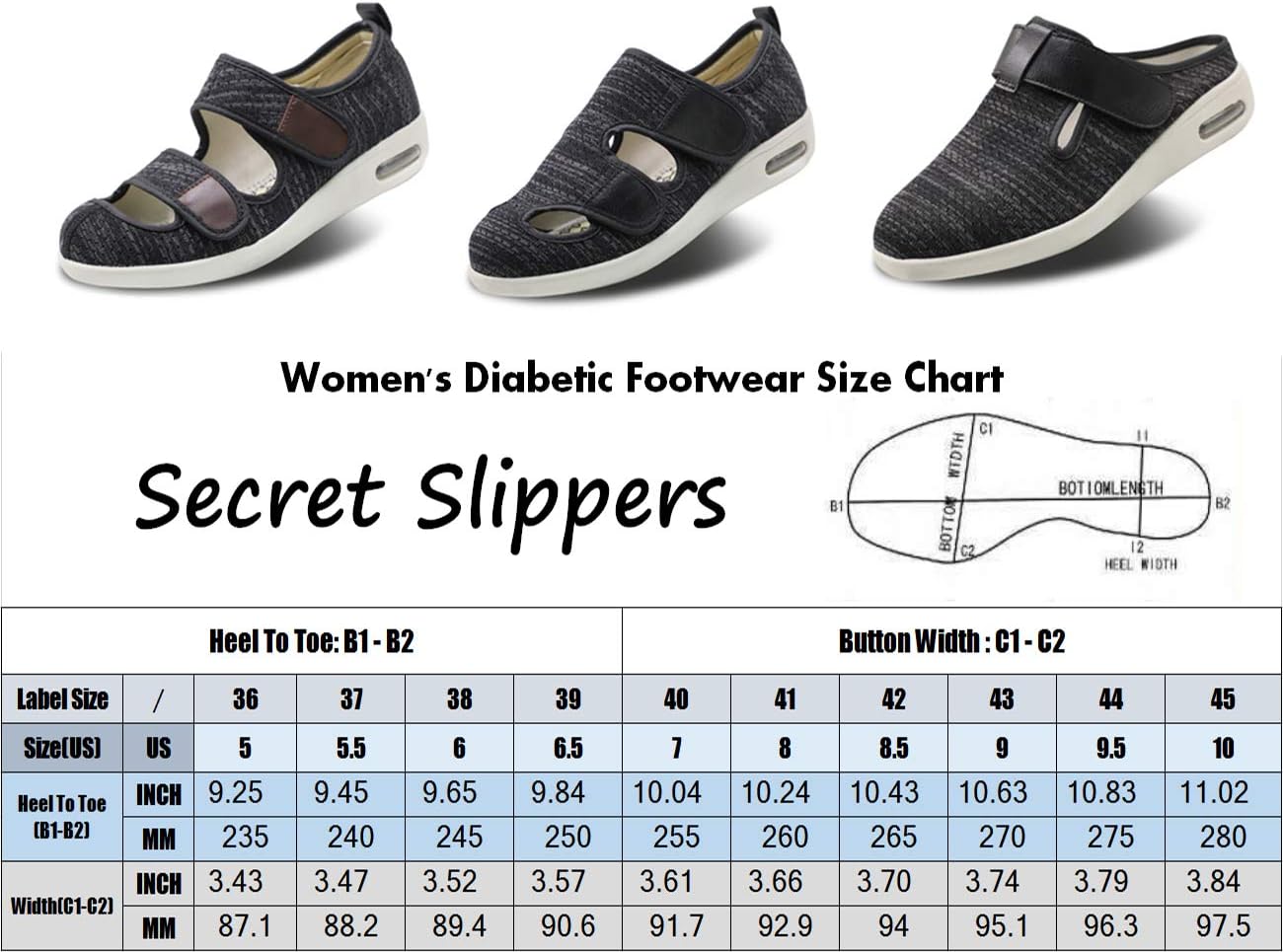 Pantuflas diabéticas para mujer, extra anchas, zapatos para caminar con cierres ajustables para edema diabético, fascitis plantar, juanetes,