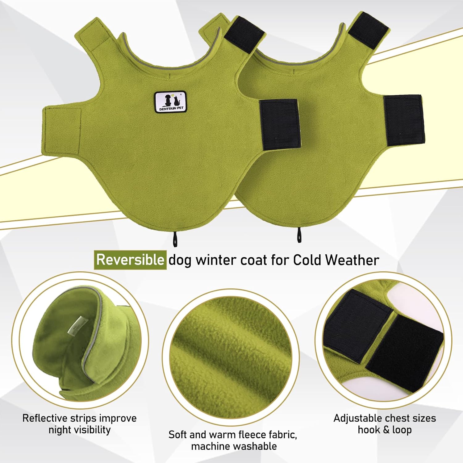DENTRUN – Abrigo de forro polar para perros en invierno resistente al viento chaqueta reflectante para mascota chaleco para perro para razas de