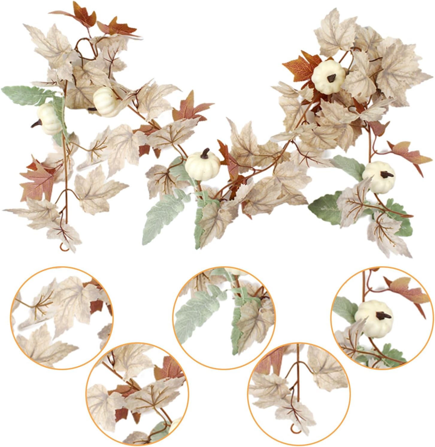 Guirnalda de hojas de arce de otoño, guirnalda artificial de vid colgante de 6 pies8.85 pies, guirnalda de hojas de arce de otoño, calabaza y bayas,