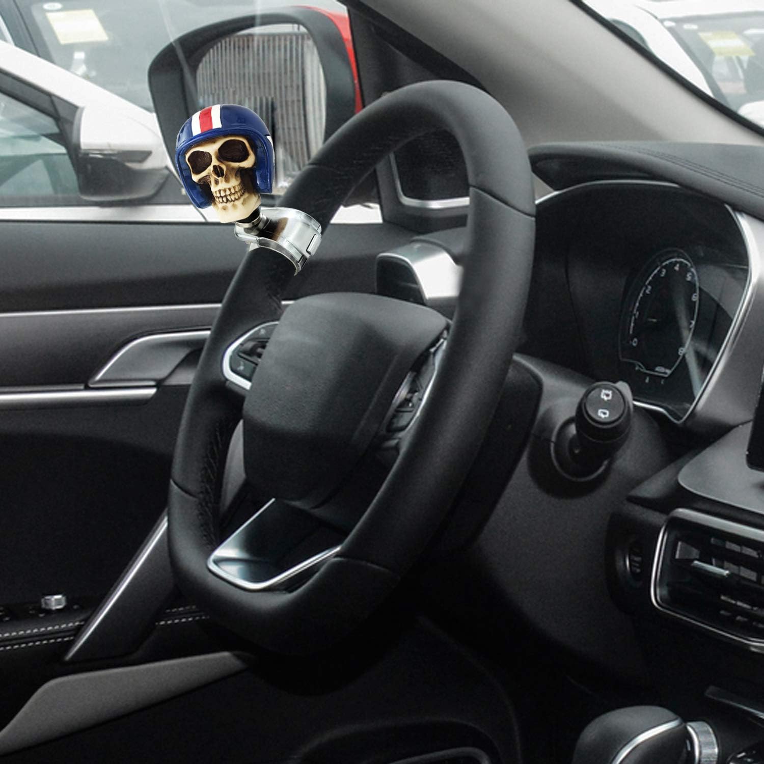Arenbel Perilla de refuerzo giratoria para automóvil estilo calavera caballero para volante, mango de agarre para control de giro, se adapta a la