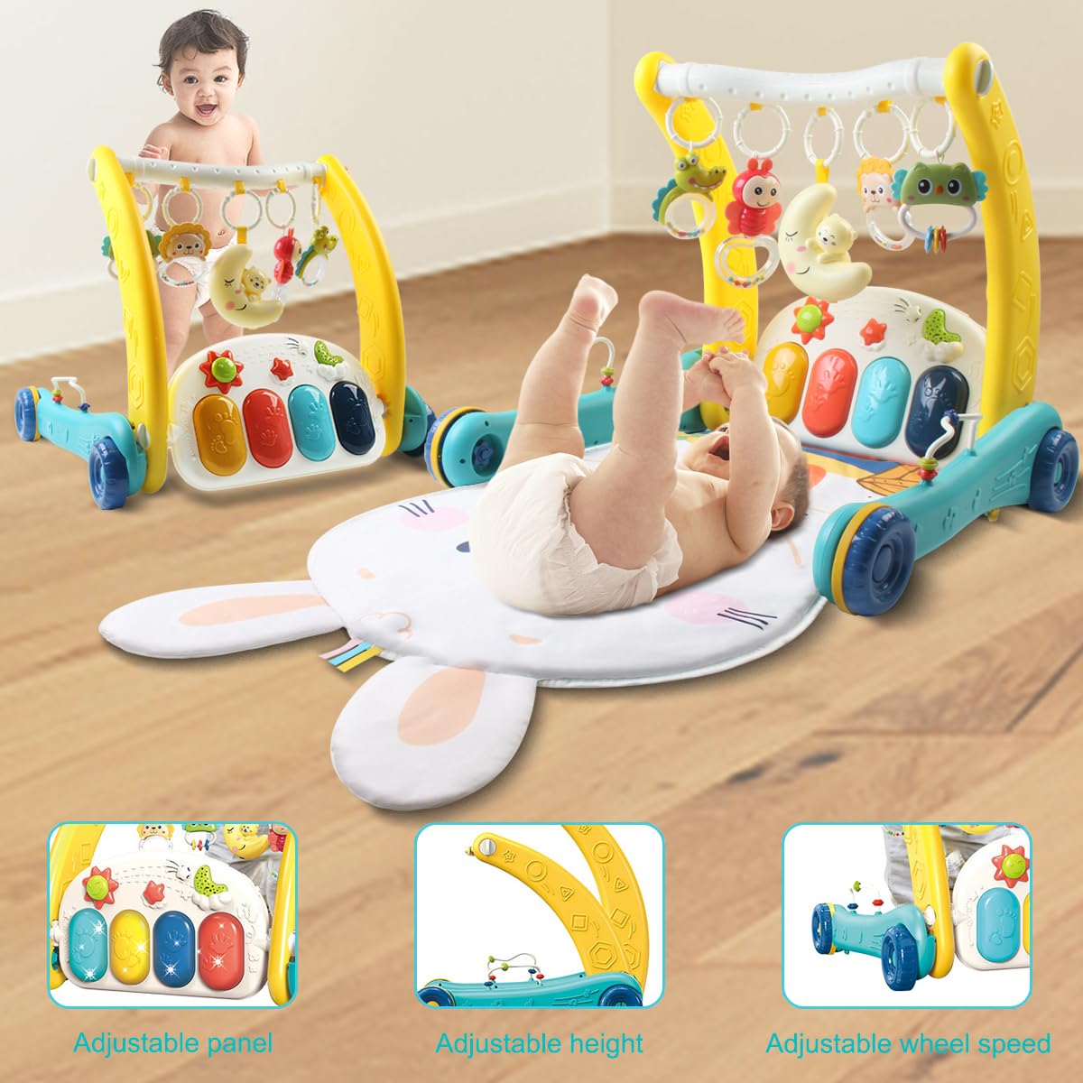 Tapete de juego para bebé, piano para patear y jugar, gimnasio de actividades para bebés, con 5 etapas inteligentes para aprender juguetes