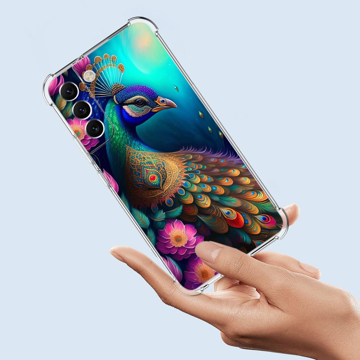 Beaucov Funda para Galaxy S22 Plus, colorida funda de protección contra caídas de flores de pavo real, a prueba de golpes, carcasa protectora de
