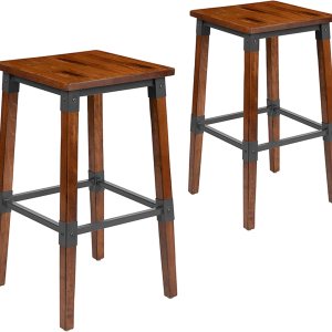 Flash Furniture Jackson – Taburete de bar de madera industrial de nogal antiguo, 2 unidades Flash Furniture Jackson – Taburete de bar de madera industrial de nogal antiguo, 2 unidades