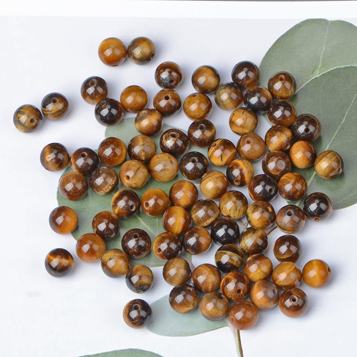 200 cuentas sueltas y redondas de ojo de tigre amarillo natural (piedra preciosa) de 0.236pulgadas para hacer joyas y cordón elástico de cristal