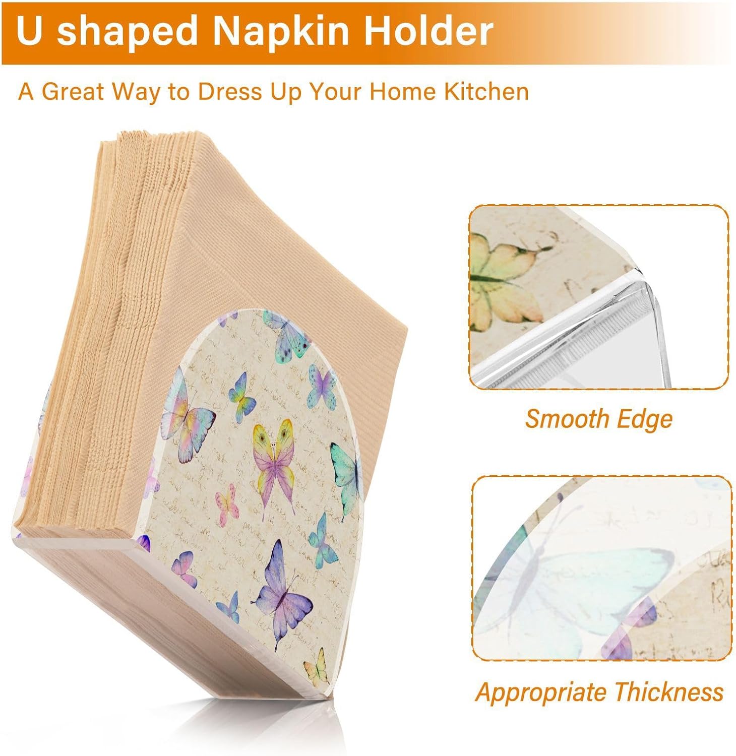 Napkin Holder Watercolor Butterflies Napkin Holders for Tables, Clear Acrylic Napkin Holders Cocktail Napkin Holder for Kitchen Restaurant Bar Home