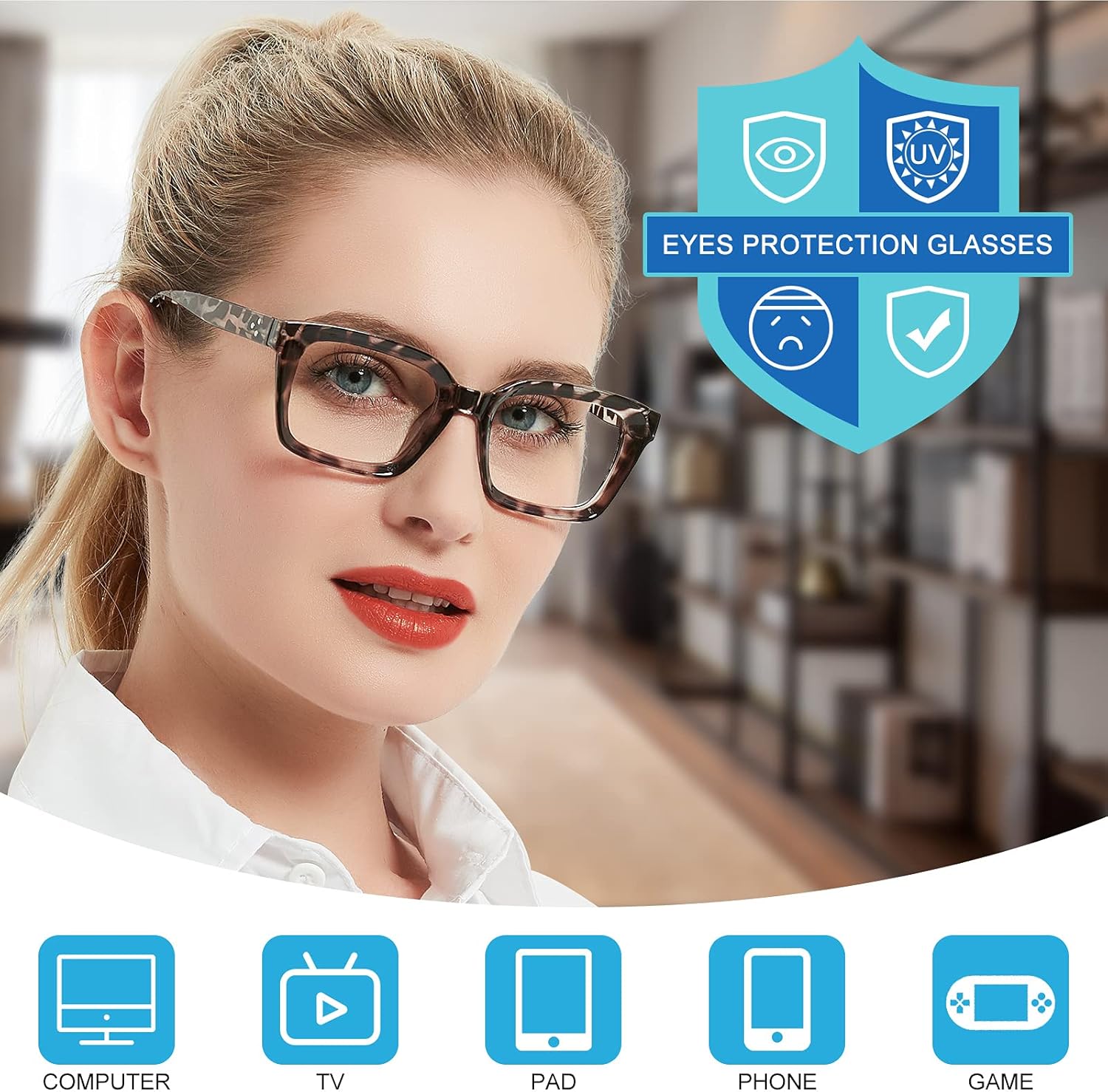 Lentes de lectura grandes cuadrados con bloqueo de luz azul para mujer, para lectura de computadora de gran tamaño, 1.0, 1.5, 2.0, 2.5, 3.0, 3.5,