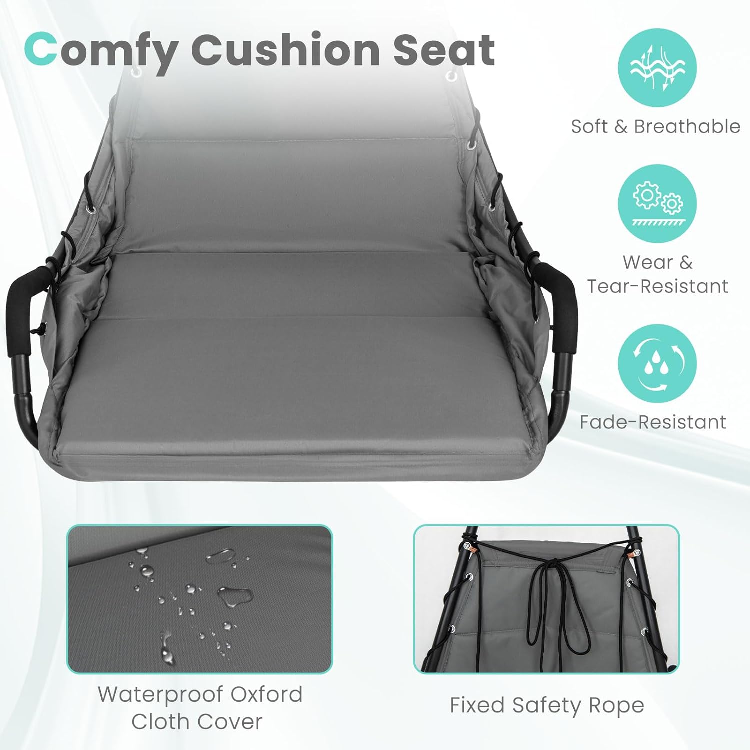 Tangkula Silla columpio con soporte, silla colgante de huevo para interiores y exteriores con cojín, silla hamaca para interiores y exteriores con